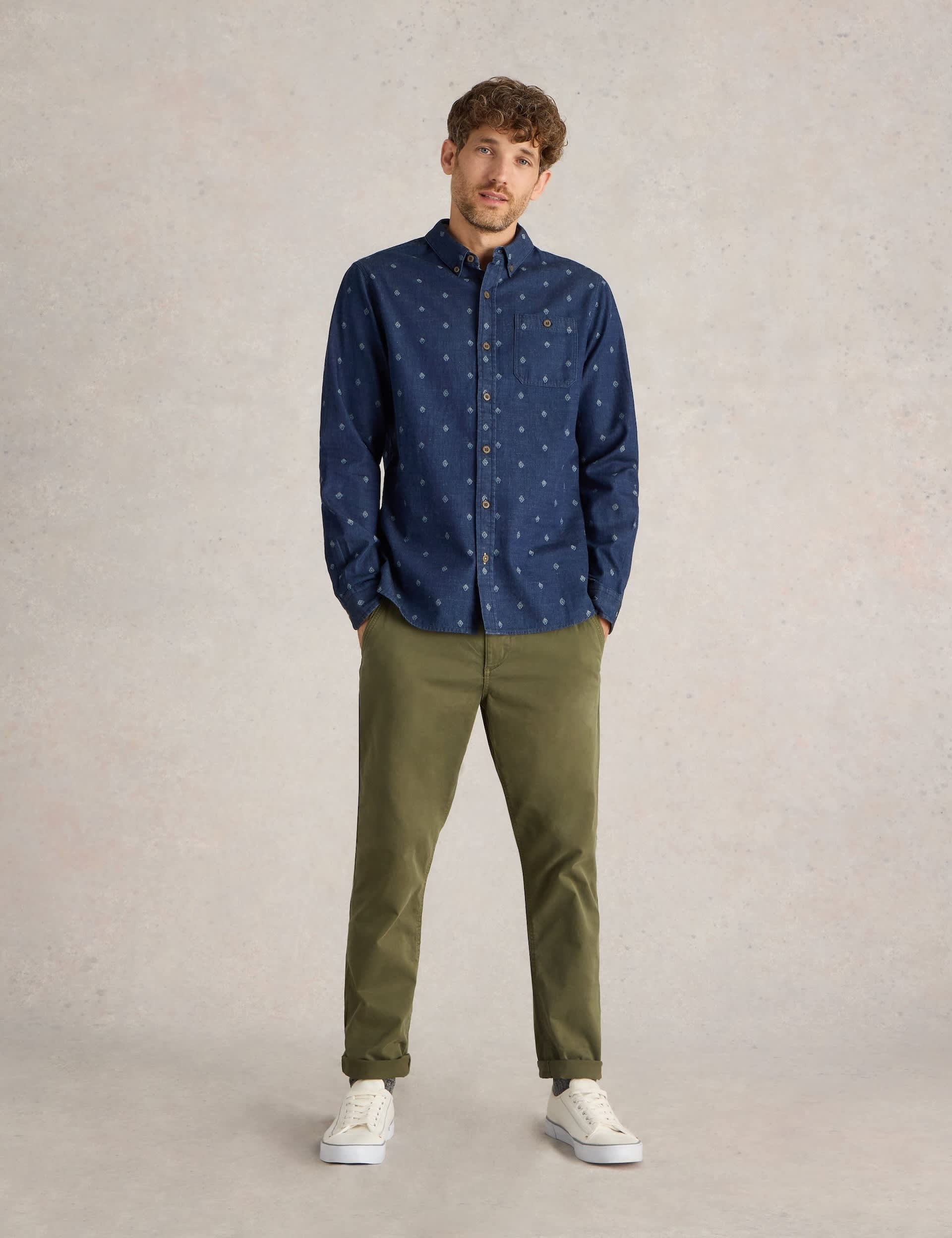 White Stuff Men's Pure Cotton Denim Textured Shirt
