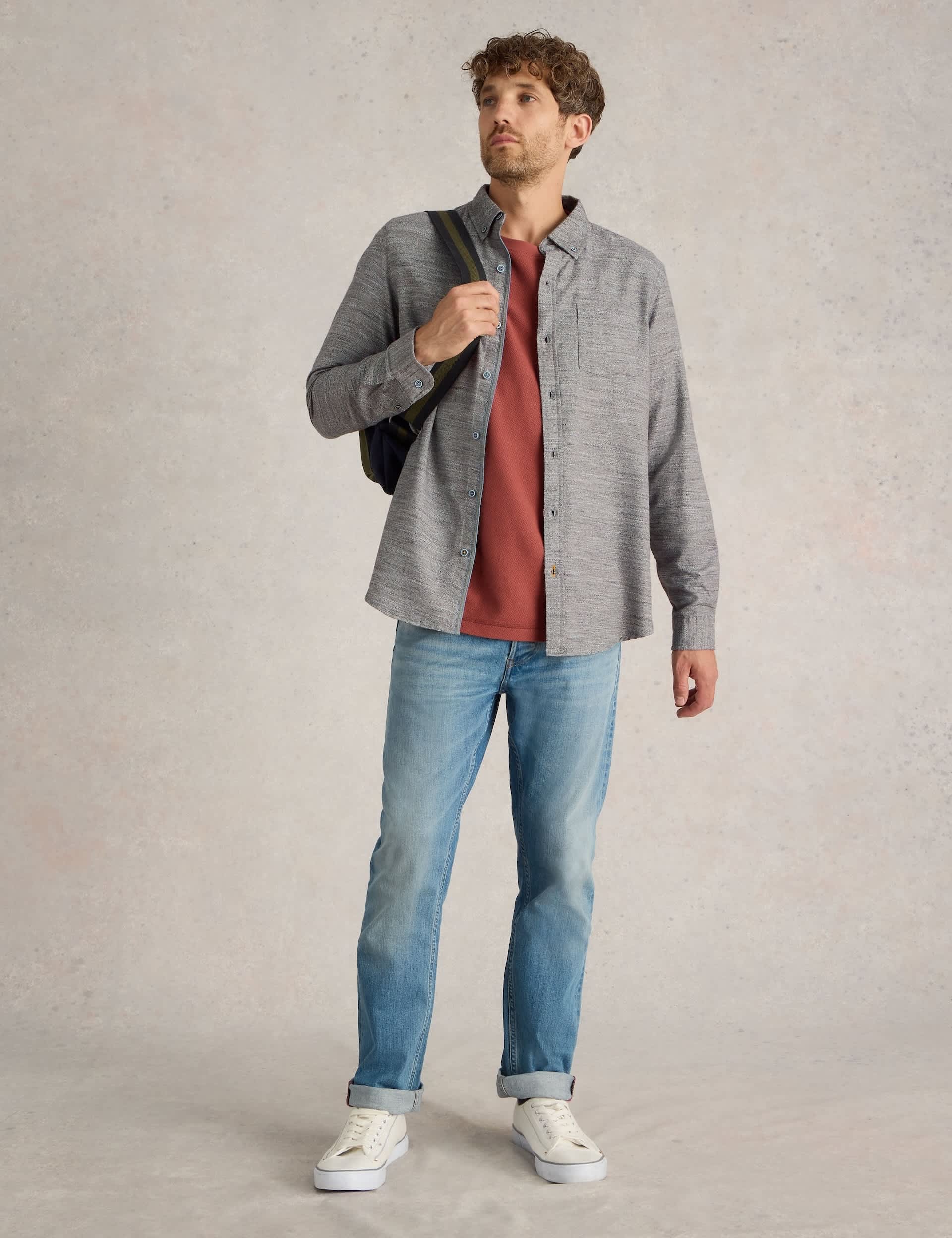 White Stuff Men's Easy Iron Cotton Rich Textured Shirt