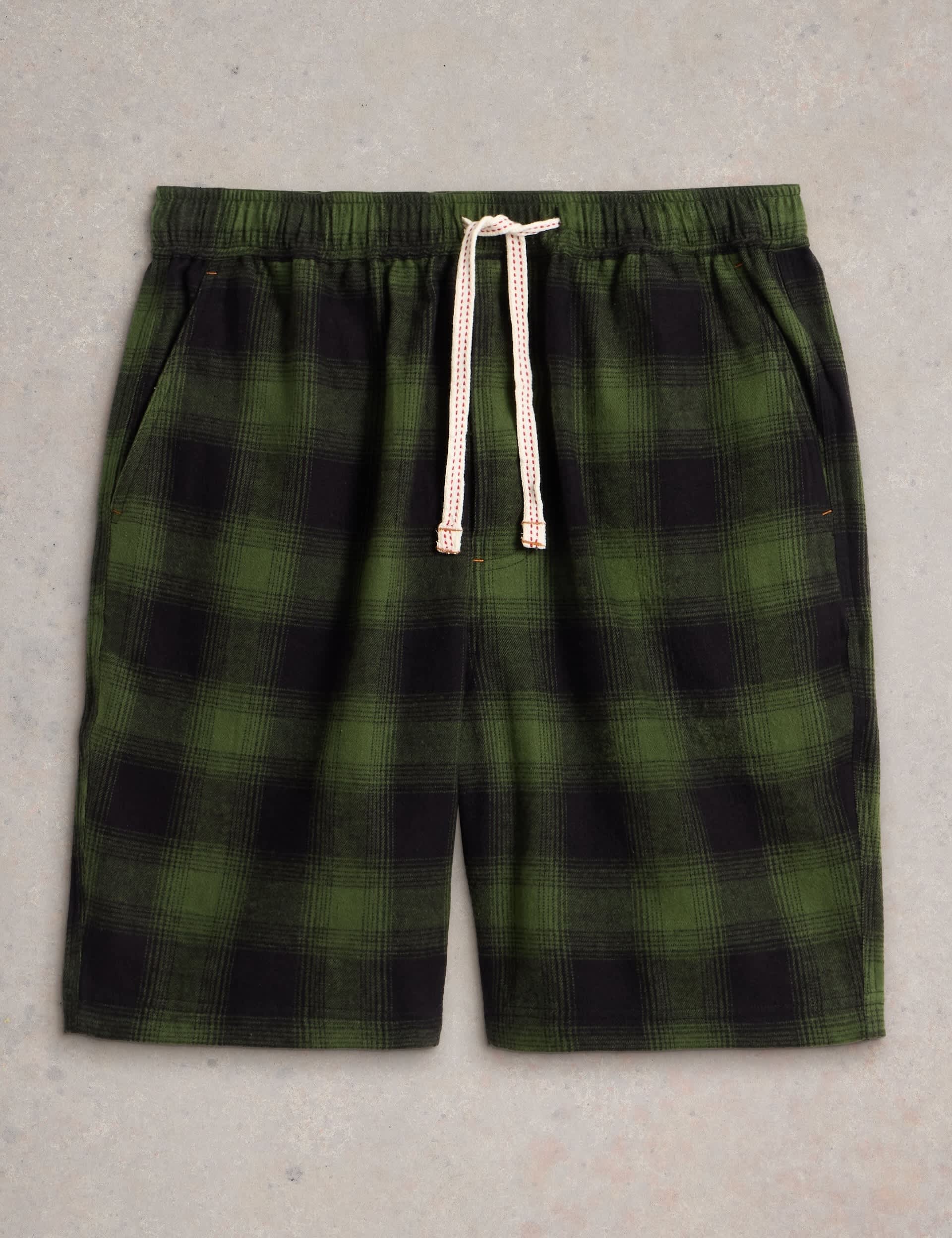 White Stuff Men's Pure Cotton Checked Pyjama Shorts - Green Mix, Green Mix