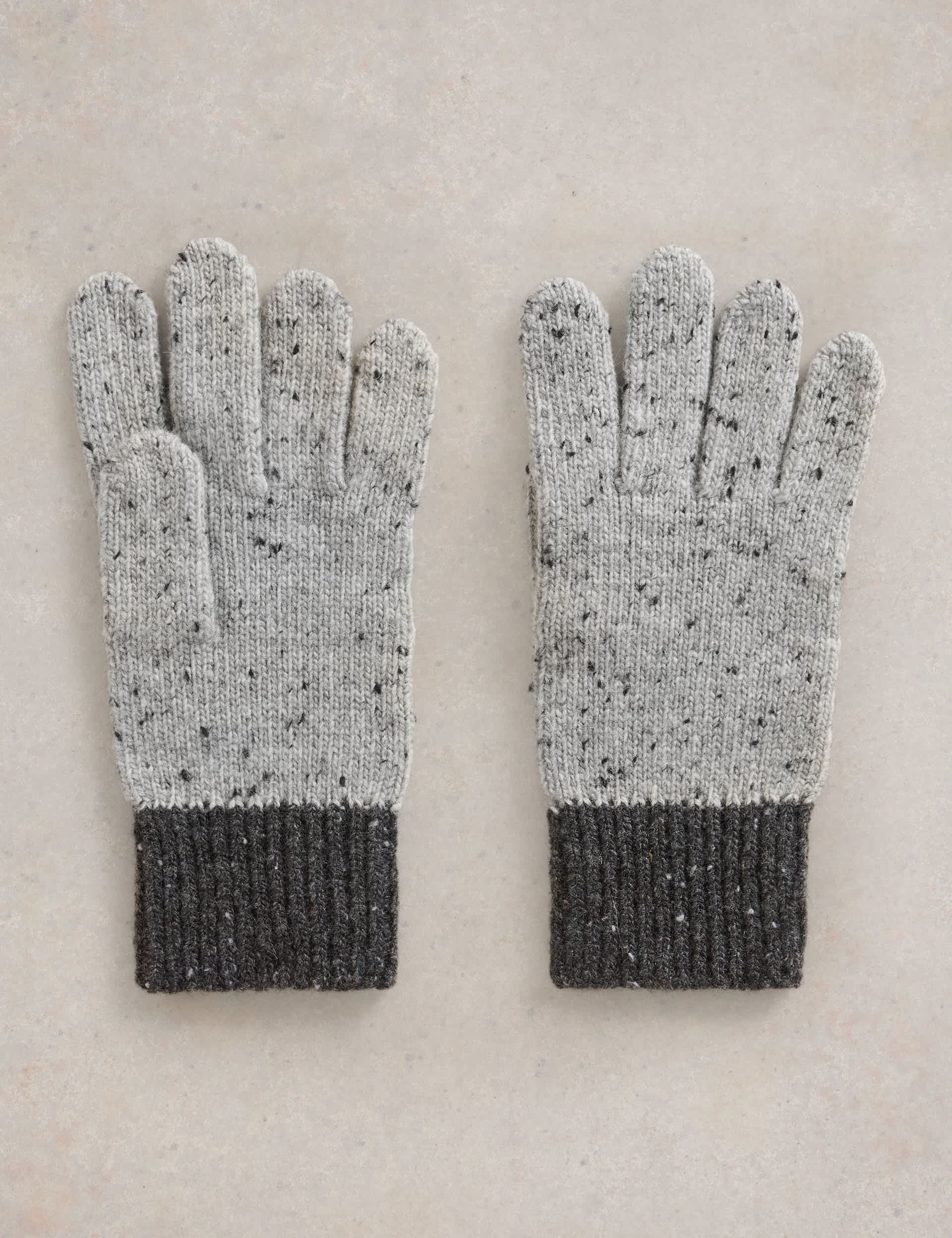 White Stuff Men's Wool Rich Knitted Gloves - one size - Grey Mix, Grey Mix,Navy Mix