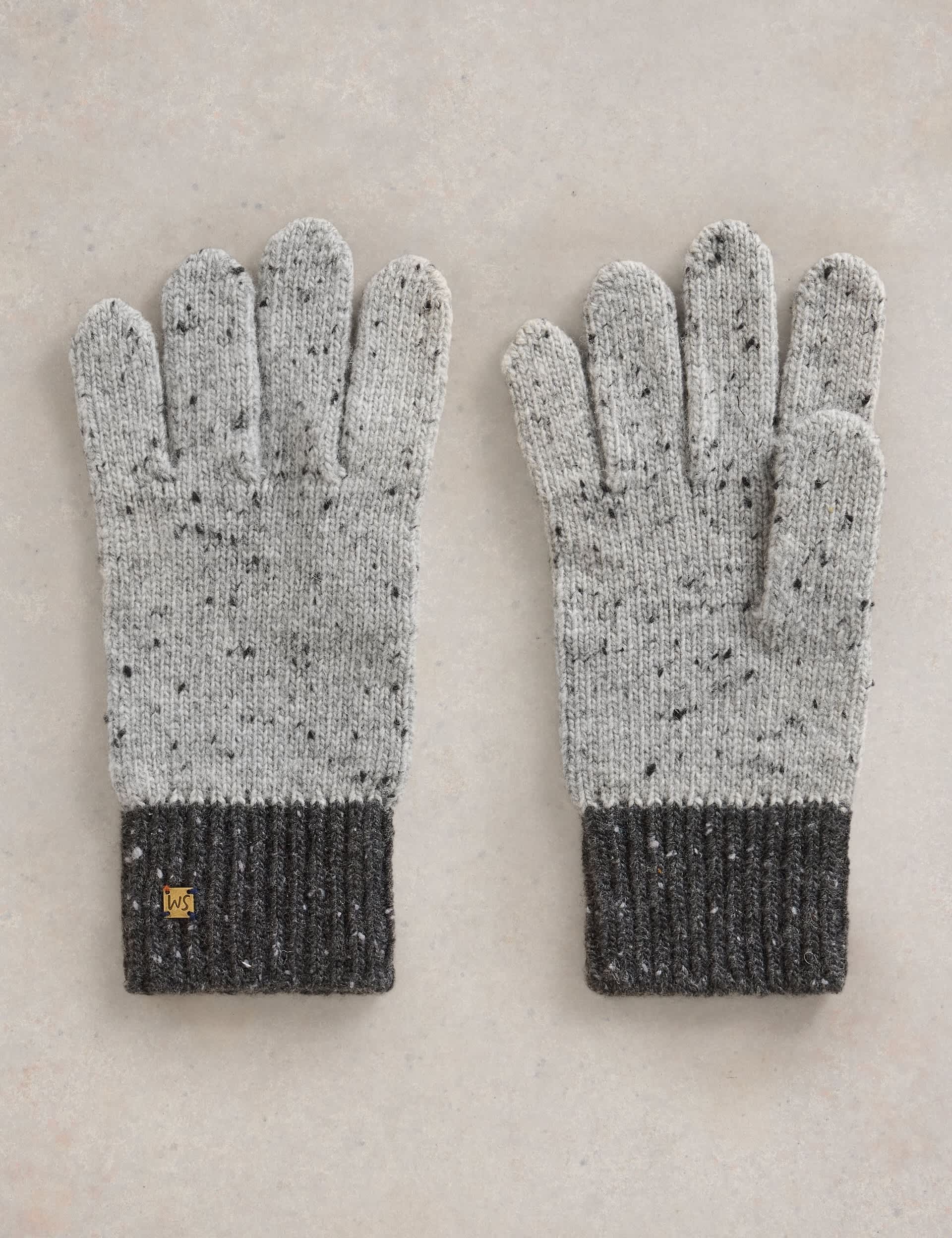 White Stuff Men's Wool Rich Knitted Gloves - Grey Mix, Grey Mix,Navy Mix