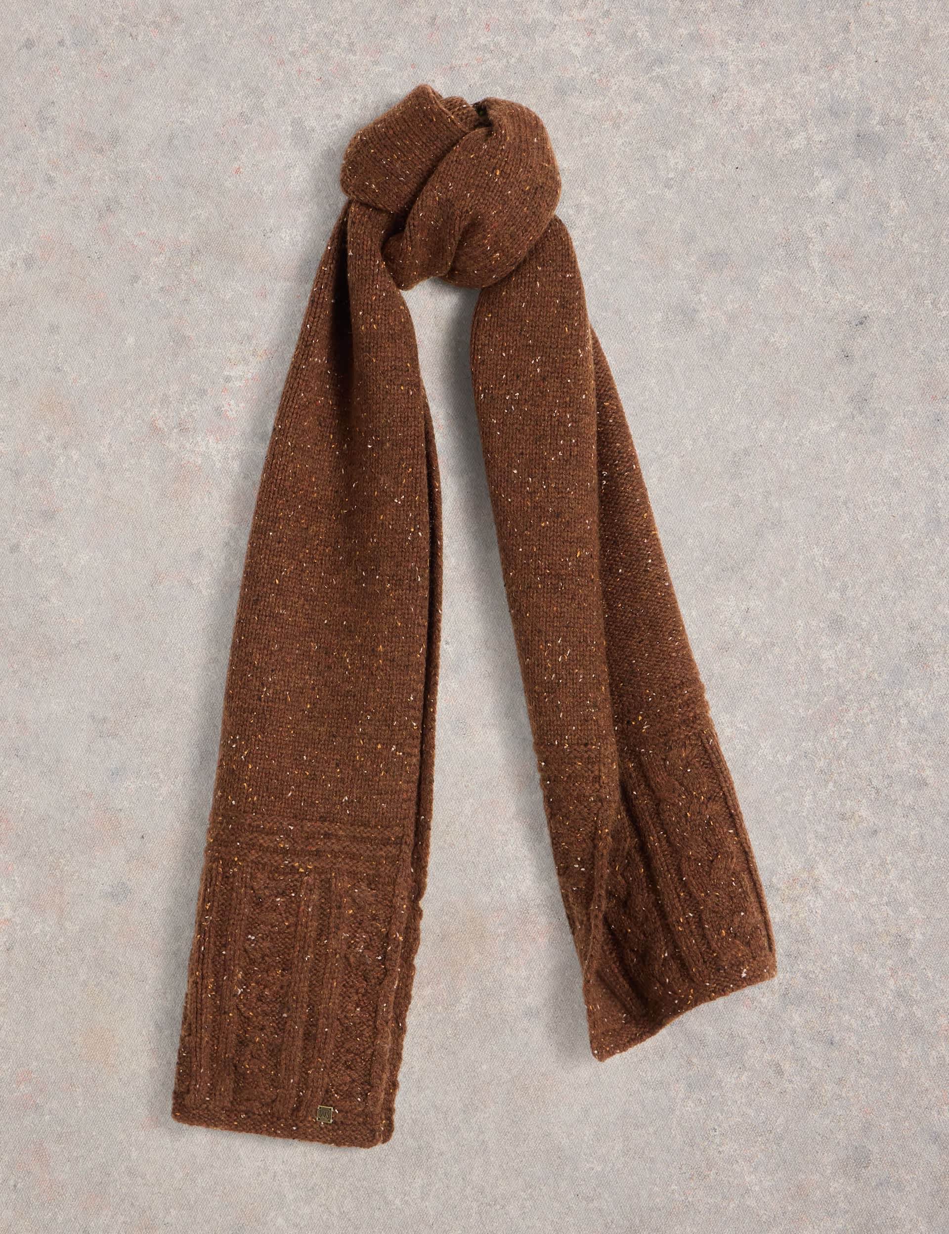 White Stuff Men's Wool Rich Cable Knit Scarf - Brown, Brown