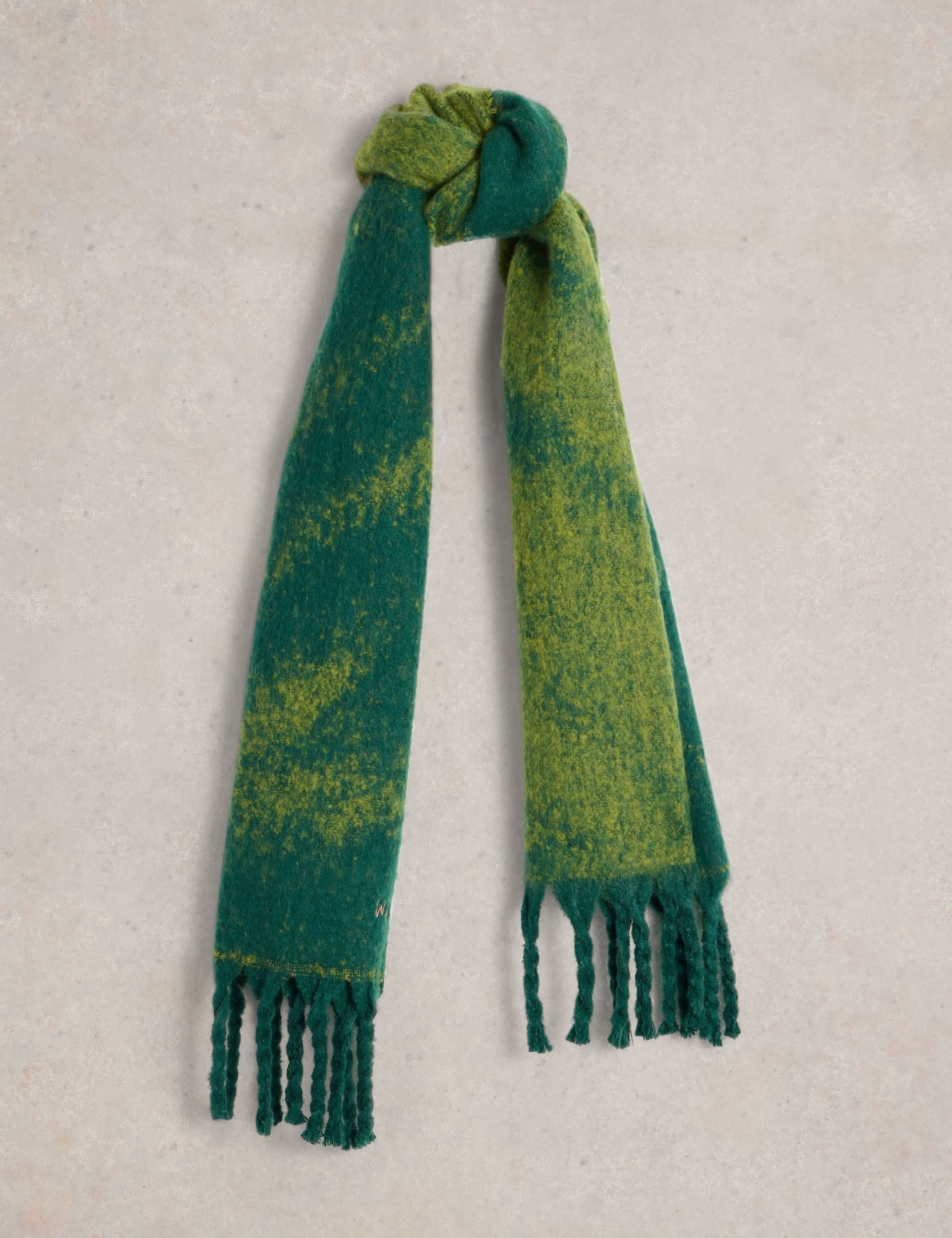 White Stuff Men's Brushed Fringed Scarf - Green Mix, Green Mix,Grey Mix