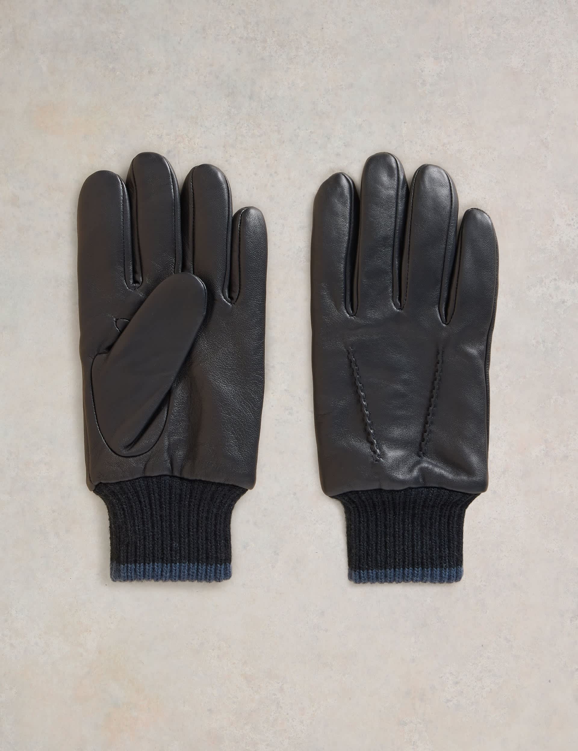 White Stuff Men's Leather Ribbed Cuff Gloves