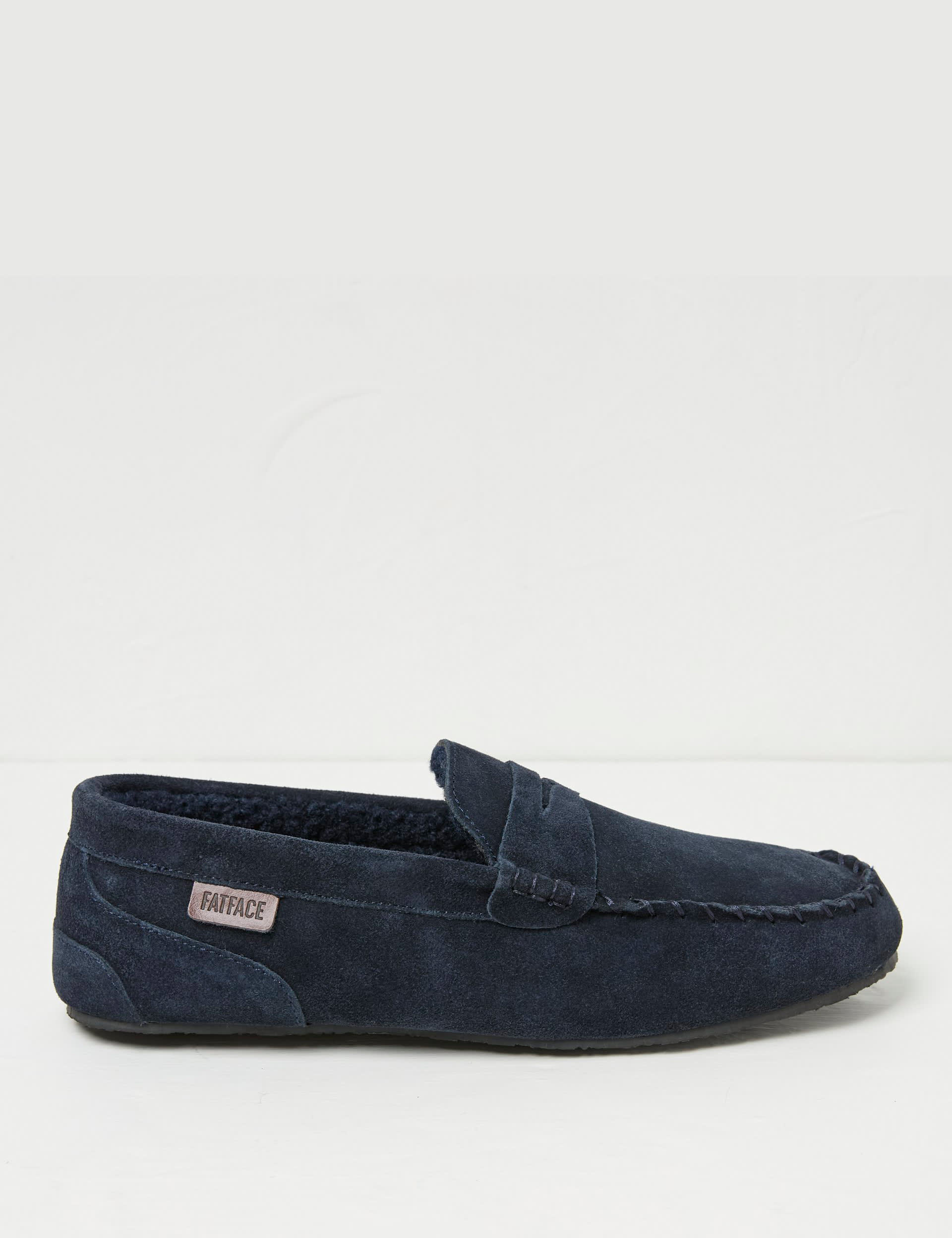 Fatface Men's Suede Moccasin Slippers - 9 - Navy, Dark Green,Navy