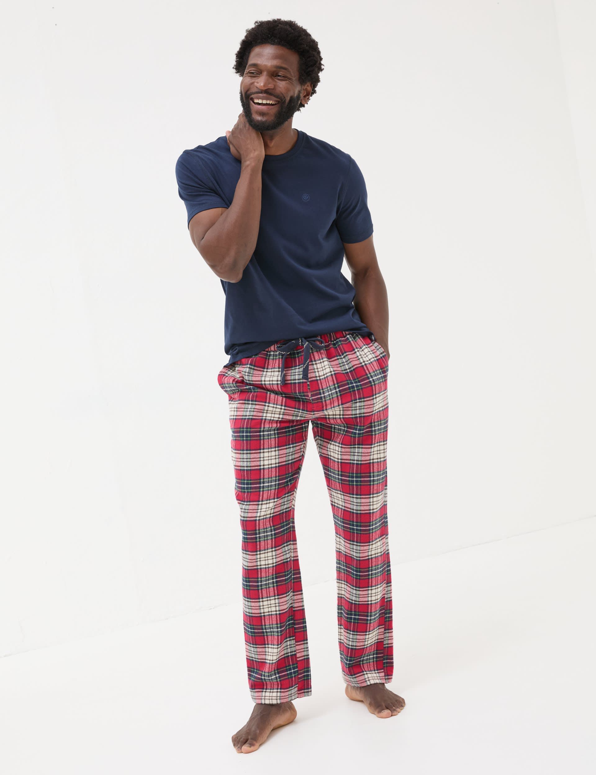 Fatface Men's Pure Cotton Checked Pyjama Set - XXL - Navy, Navy