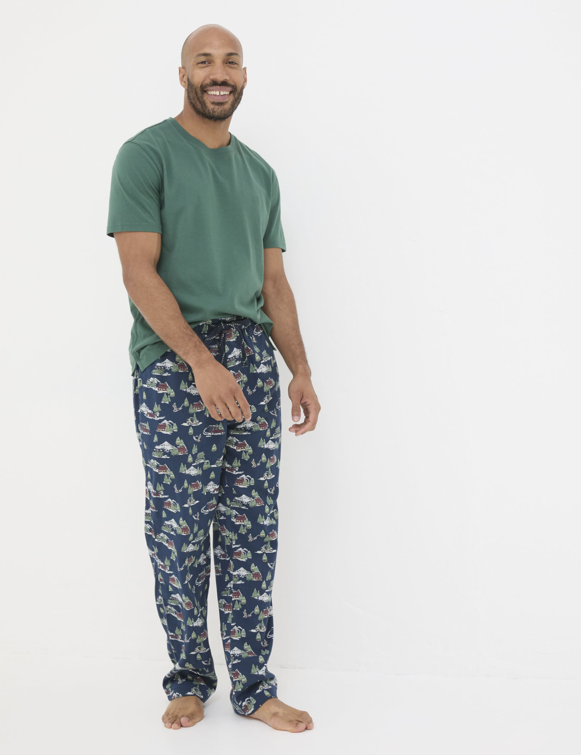 Fatface Men's Pure Cotton Jeep Print Pyjama Bottoms - XXLREG - Navy, Navy