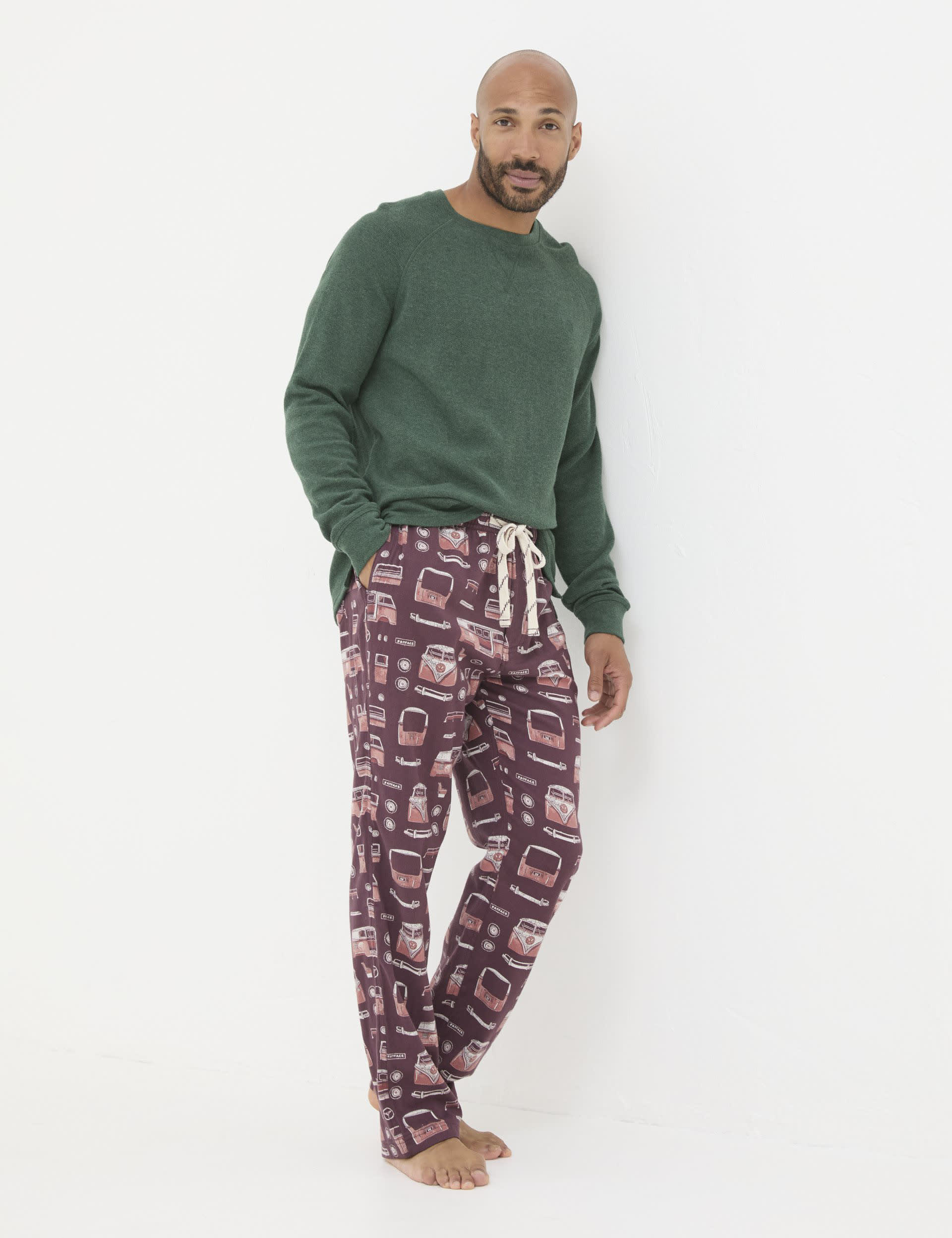 Fatface Men's Pure Cotton VW Camper Print Pyjama Bottoms - LREG - Dark Red, Dark Red