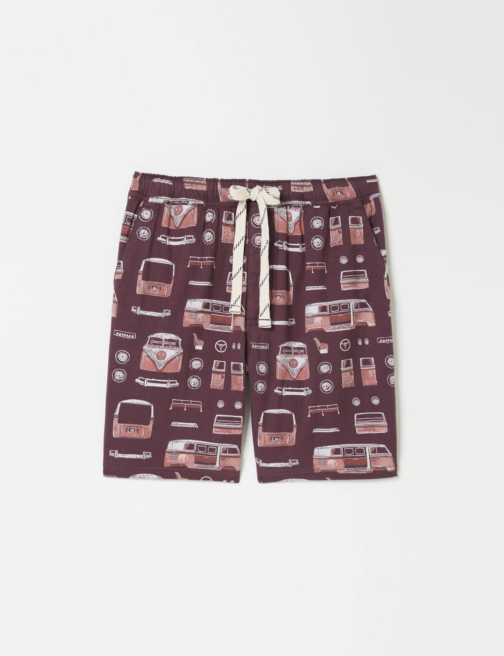 Fatface Men's Pure Cotton VW Camper Print Pyjama Shorts - SREG - Dark Red, Dark Red