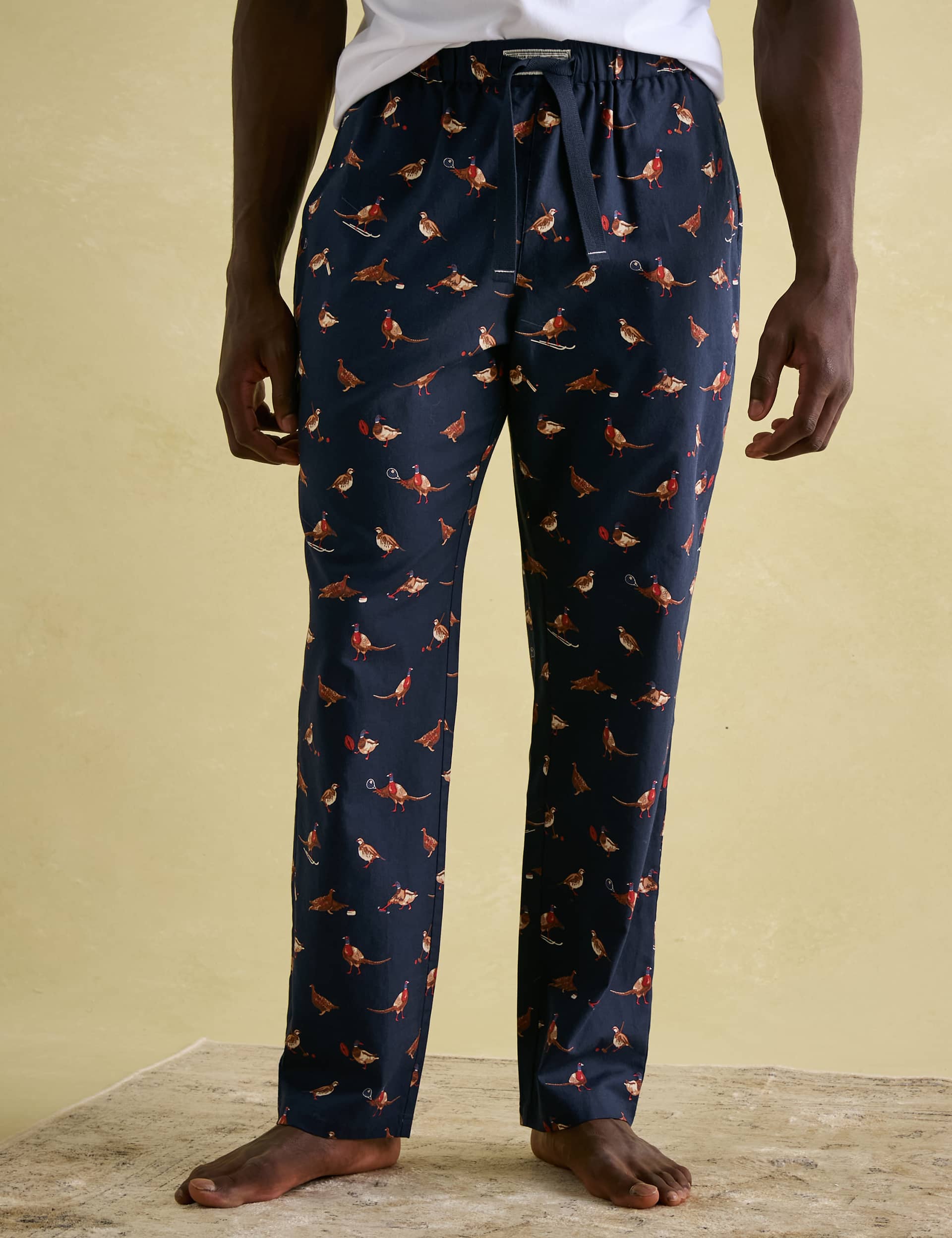 Joules Men's Pure Cotton Pheasant Print Pyjama Bottoms - Navy Mix, Navy Mix,Green