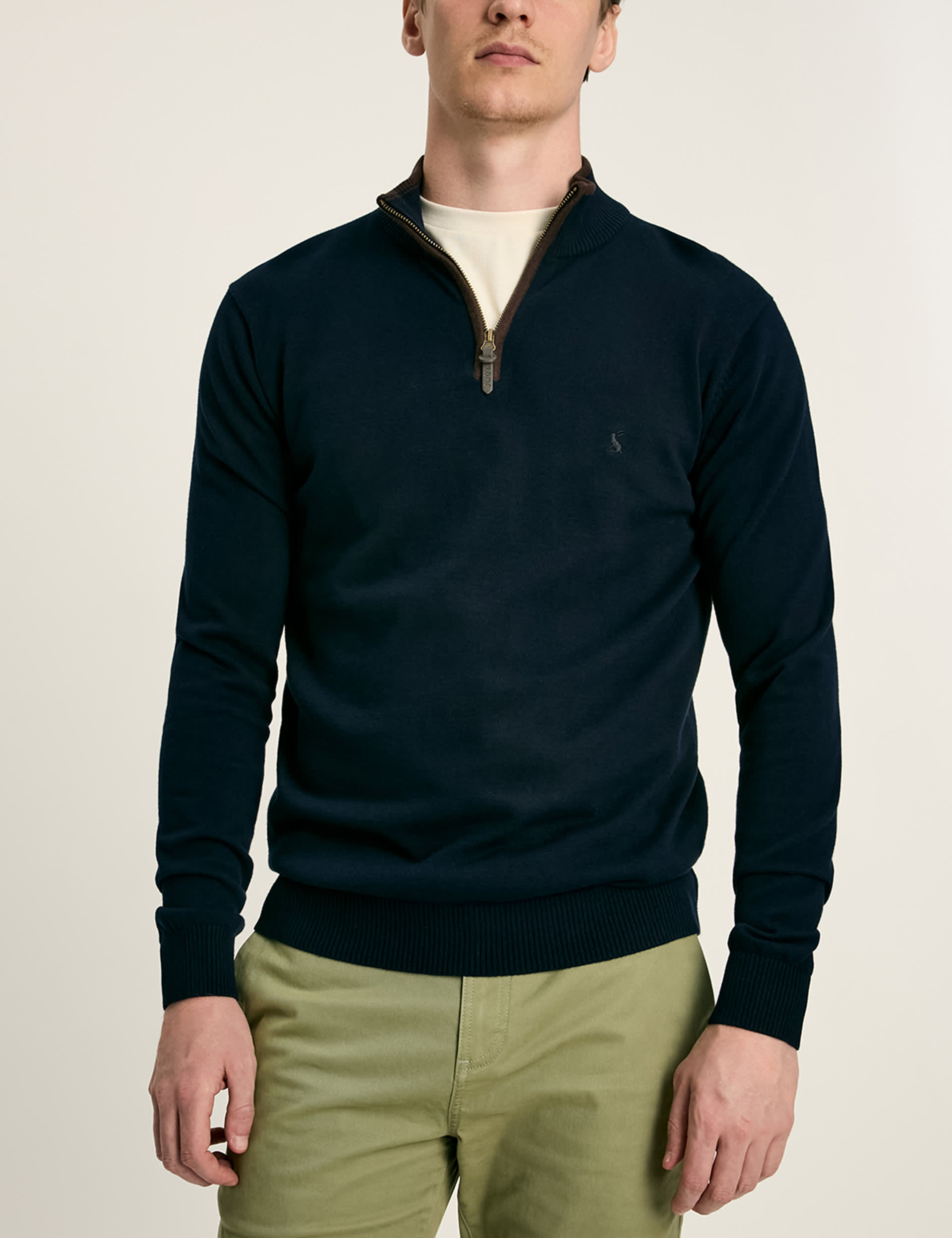 Joules Men's Pure Cotton Funnel Neck Half Zip Jumper - Navy, Green,Navy