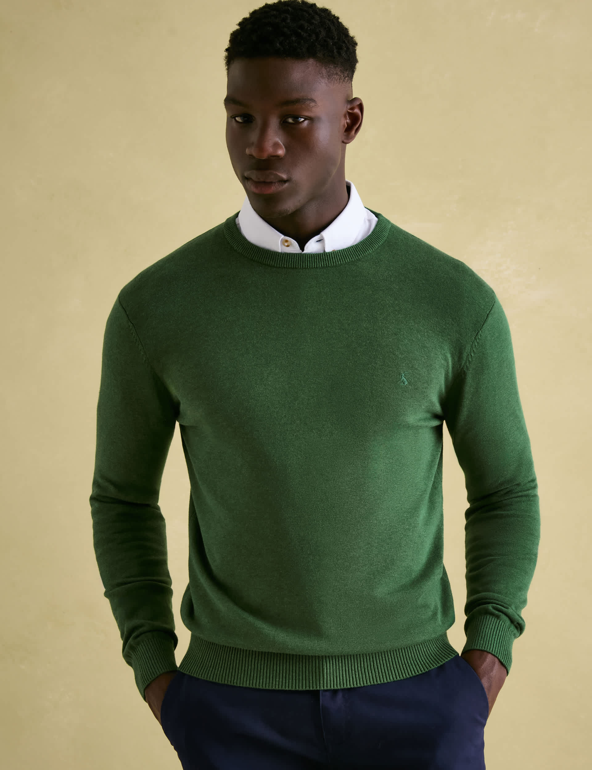 Joules Men's Pure Cotton Crew Neck Jumper - L - Green, Green,Navy