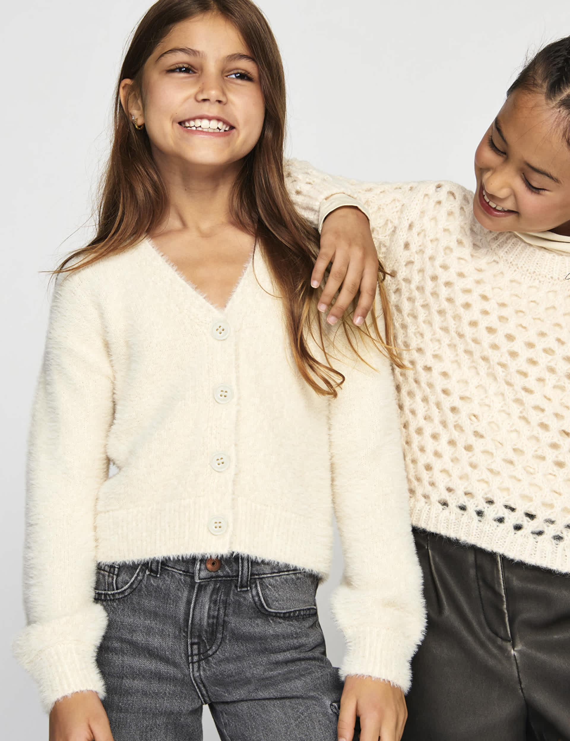 Kids Only Girls Fluffy Knitted Cardigan (7-14 Yrs) - 9-10Y - Cream, Cream