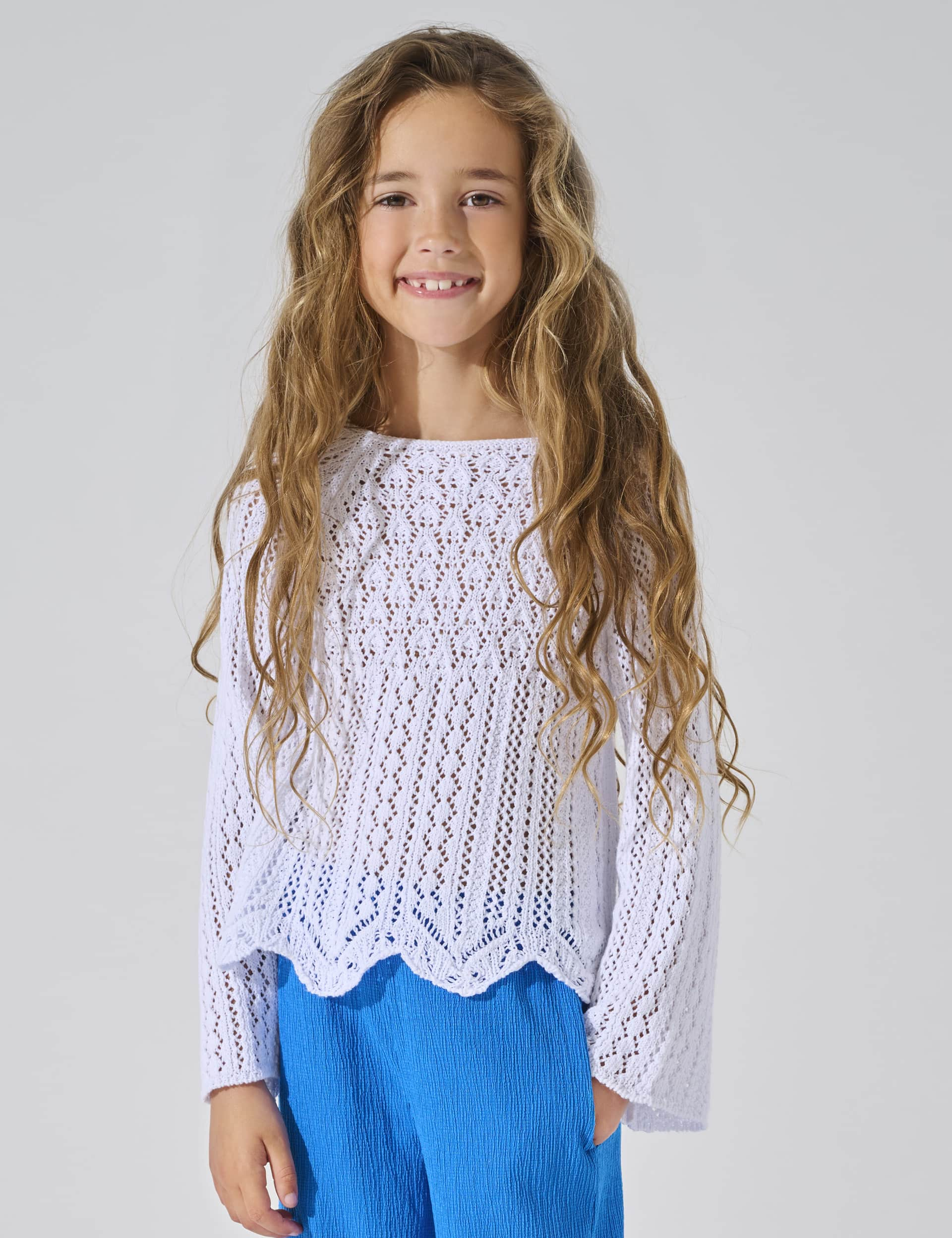 Kids Only Girls Cotton Blend Textured Knitted Jumper (7-14 Yrs) - 13-14 - White, White