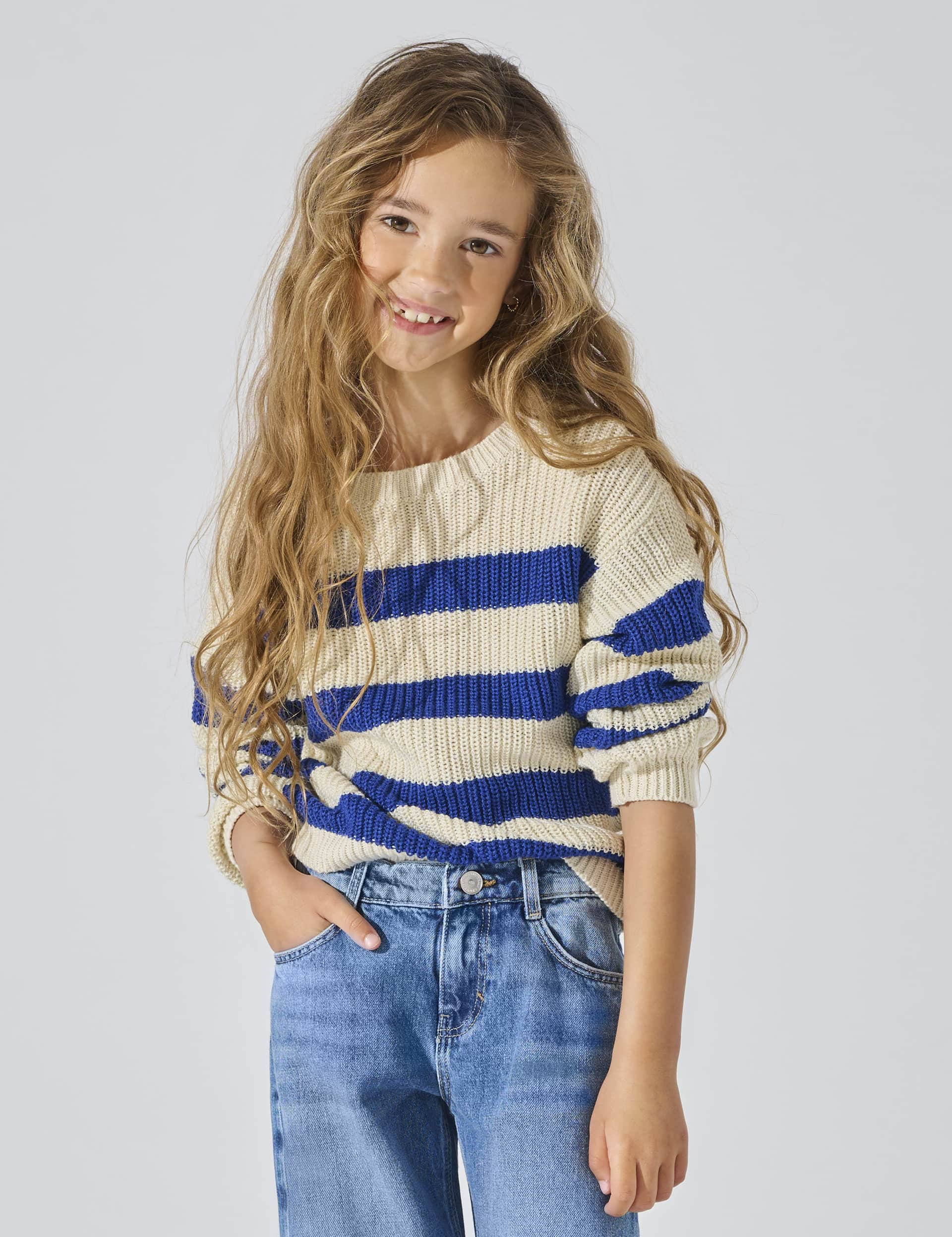 Kids Only Girls Cotton Blend Striped Knitted Jumper (7-14 Yrs) - 13-14 - Blue Mix, Blue Mix,Pink Mix