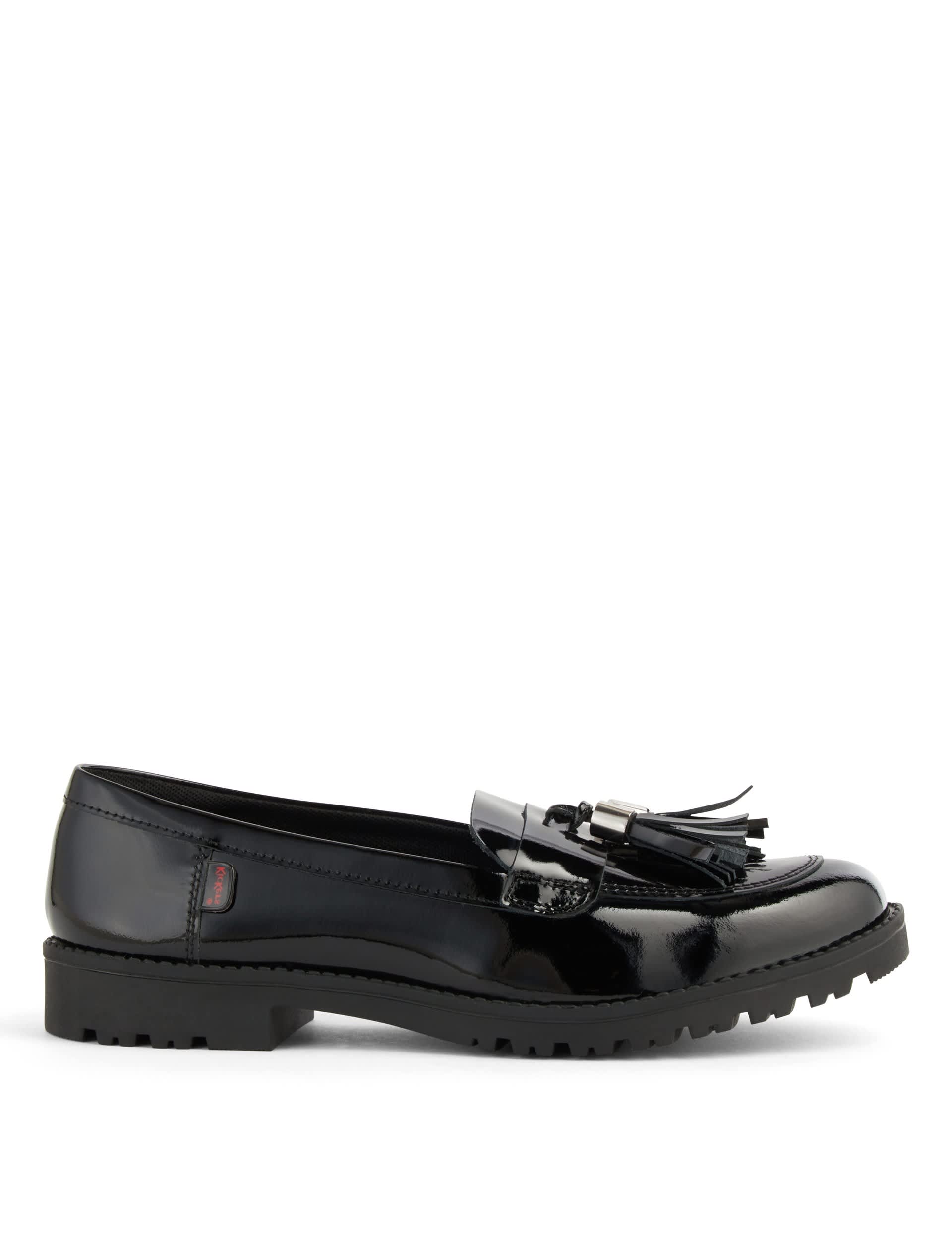 Kickers Women's Leather Patent Tassel Loafers - 5 - Black Patent, Black Patent