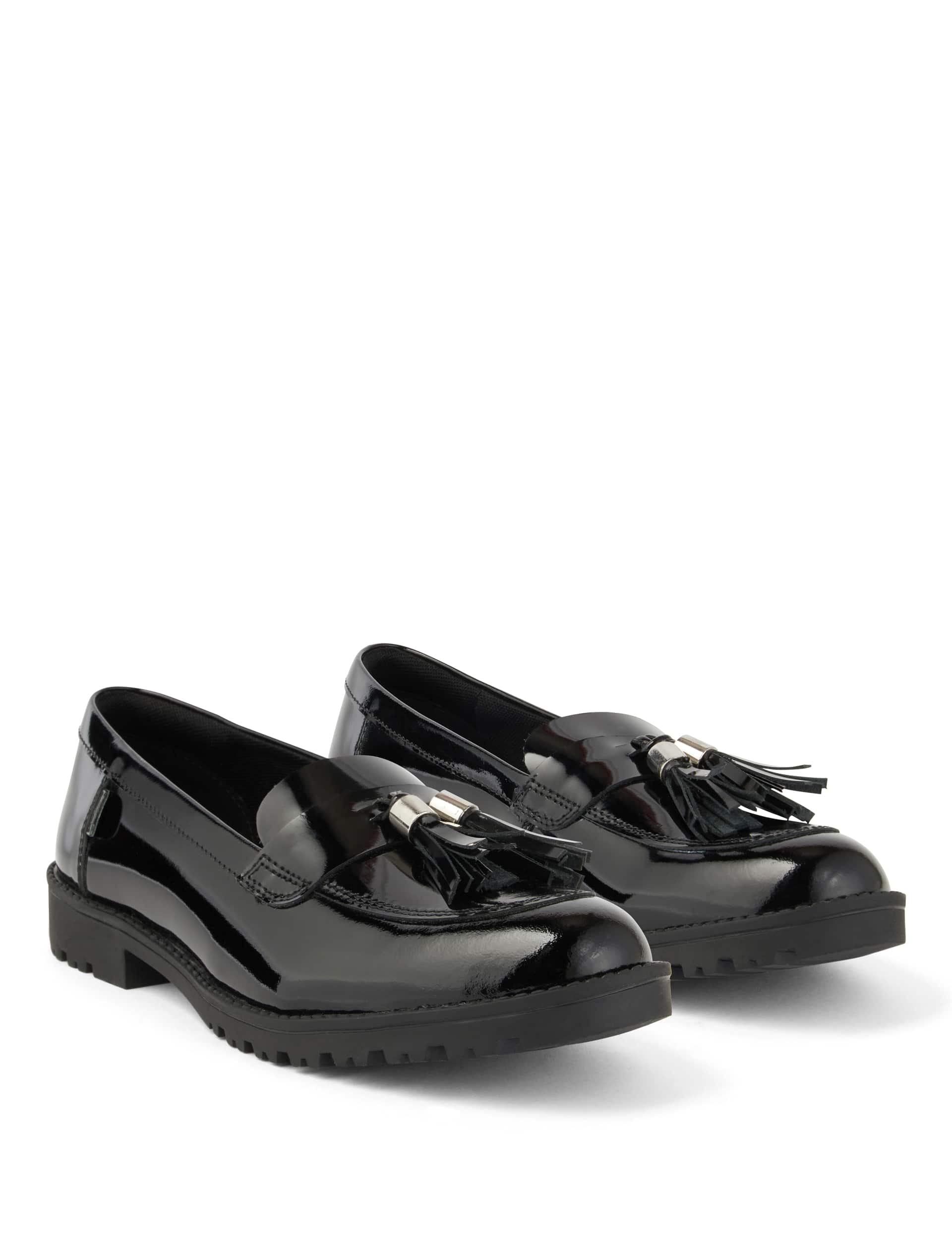 Kickers Women's Leather Patent Tassel Loafers - 6.5 - Black Patent, Black Patent