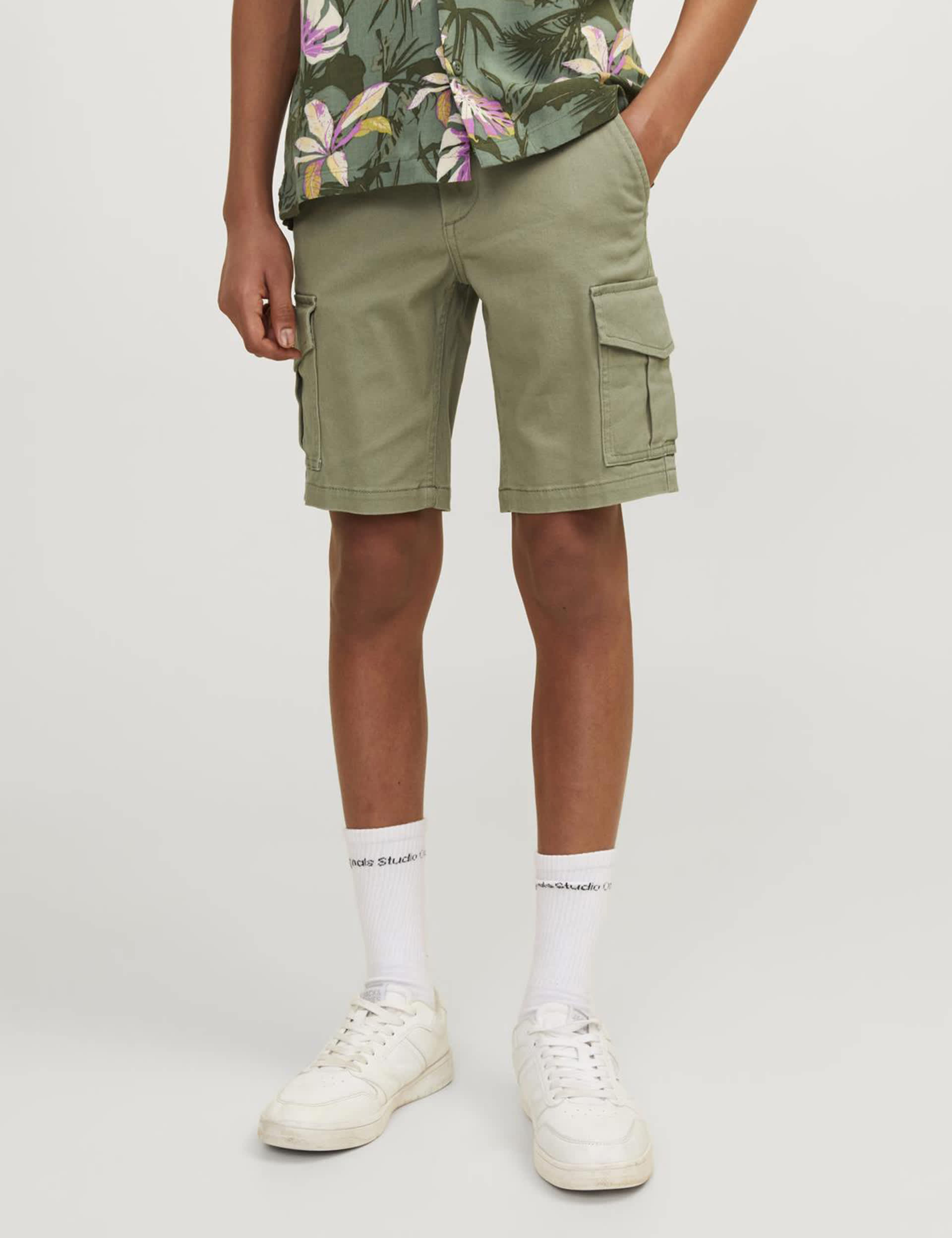 Jack & Jones Junior Boys Cotton Rich Cargo Shorts (8-16 Yrs) - 14y - Green, Green,Black