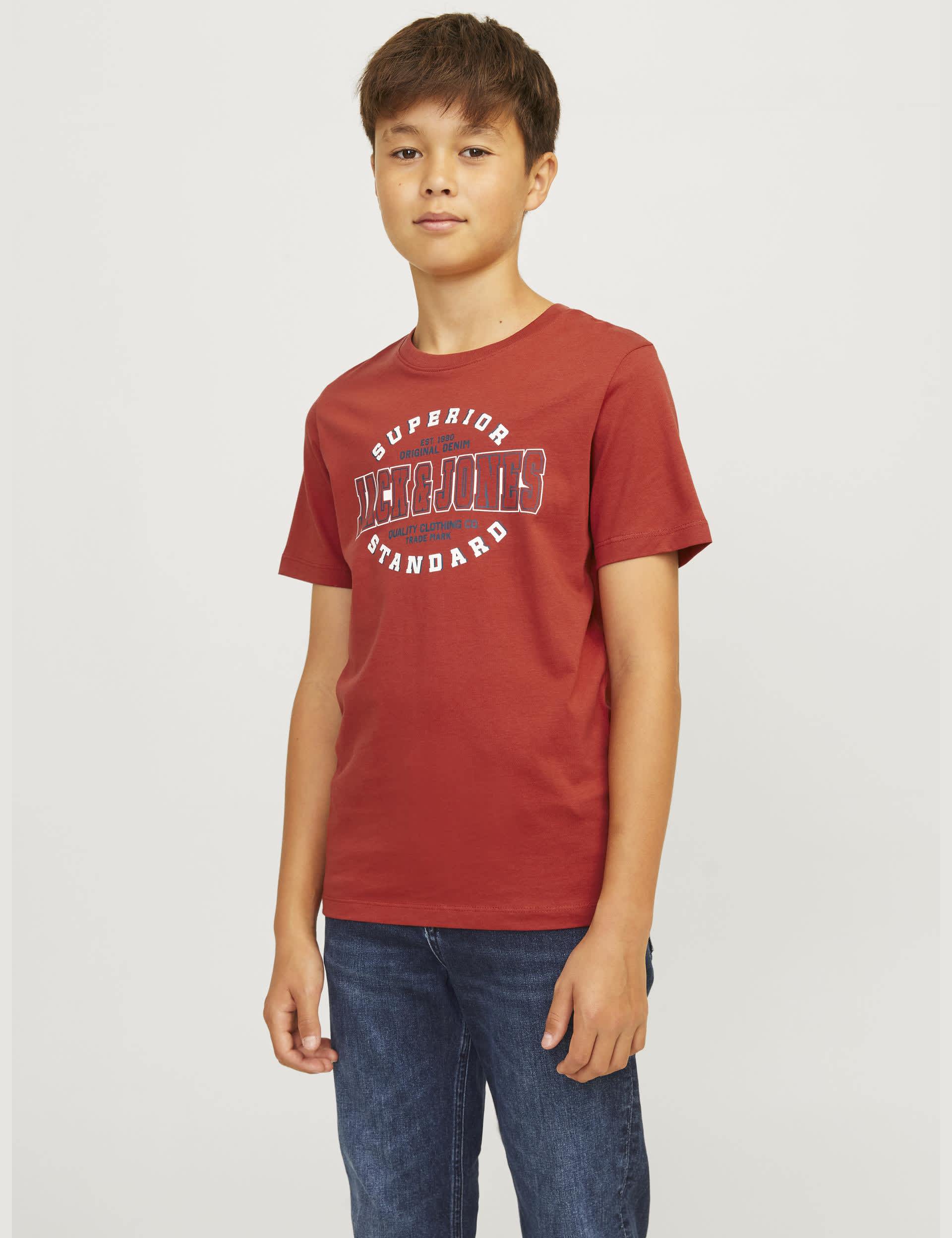 Jack & Jones Junior Boys Pure Cotton Logo Print T-shirt (8-16 Yrs) - 12y - Red Mix, Red Mix,Green Mi