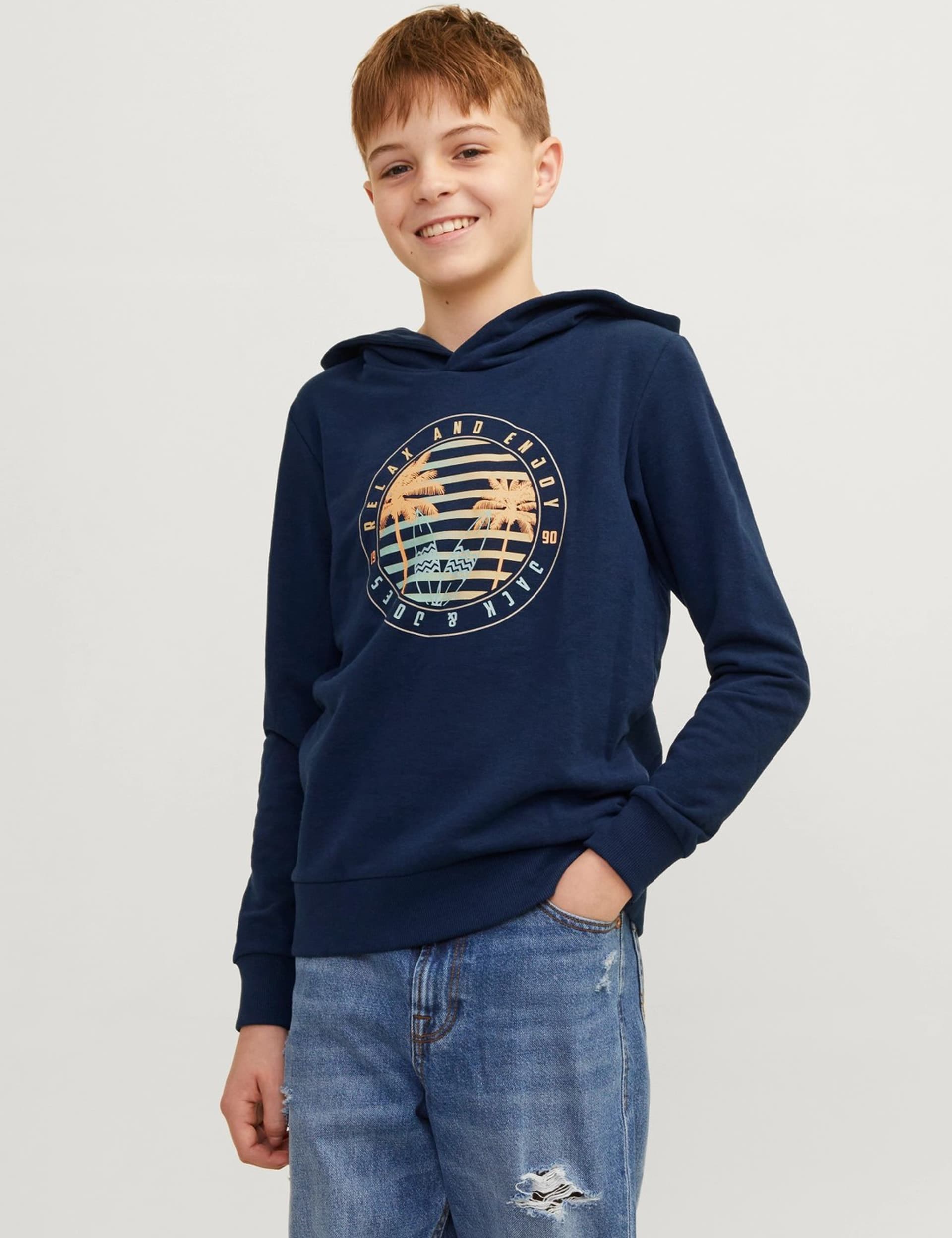 Jack & Jones Junior Boys Cotton Rich Graphic Hoodie (8-16 Yrs) - 16y - Navy, Navy