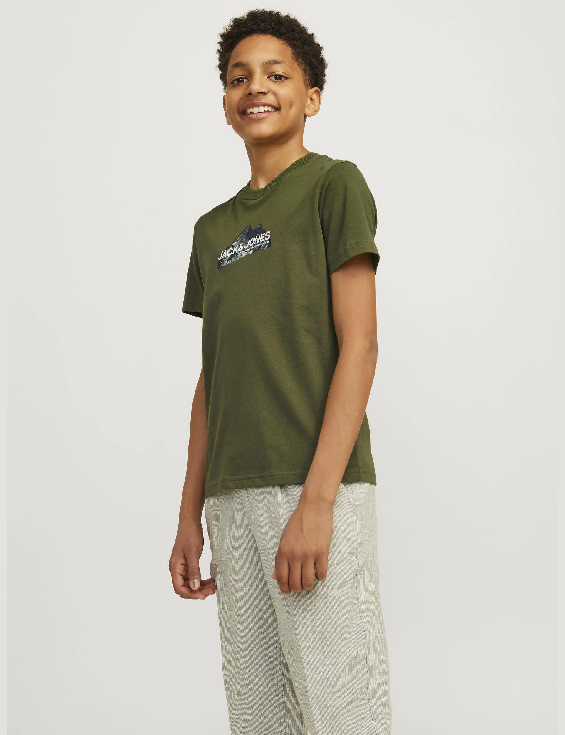 Jack & Jones Junior Boys Cotton Rich Mountain Logo T-Shirt (8-16 Yrs) - 16y - Green, Green