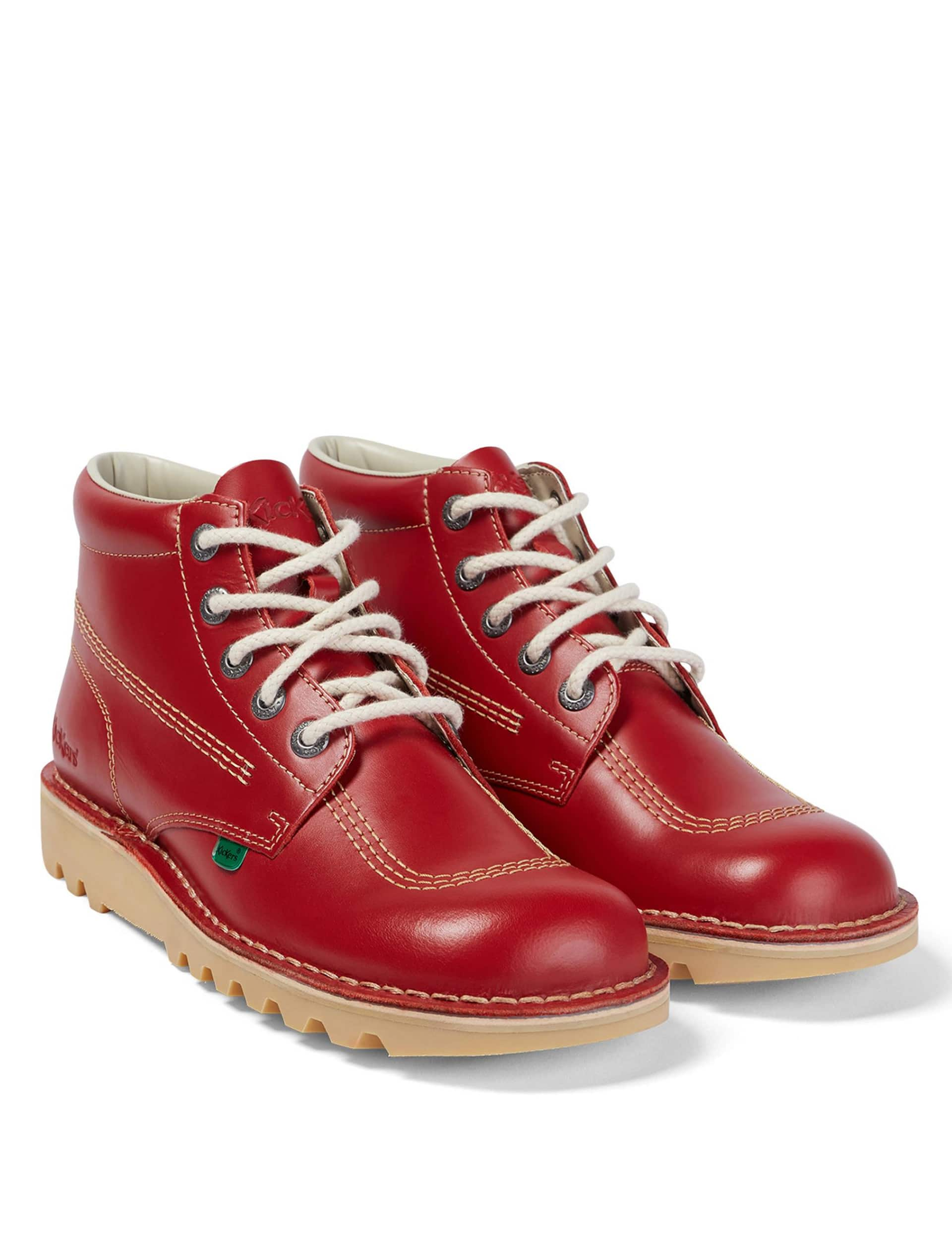 Kickers Men's Leather Casual Boots - 9STD - Red, Red