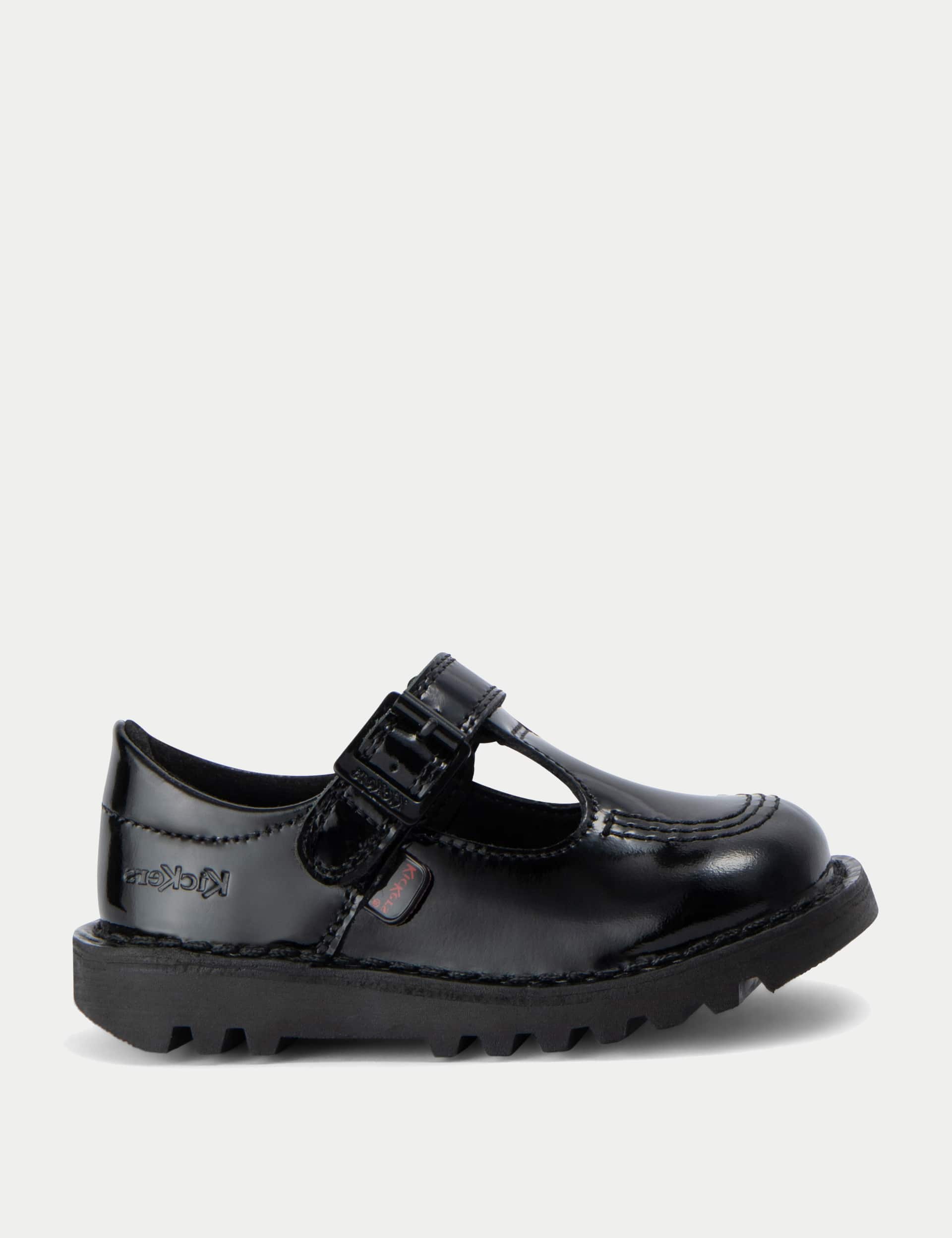 Kickers Kids Patent Riptape T-Bar School Shoes (7 Small