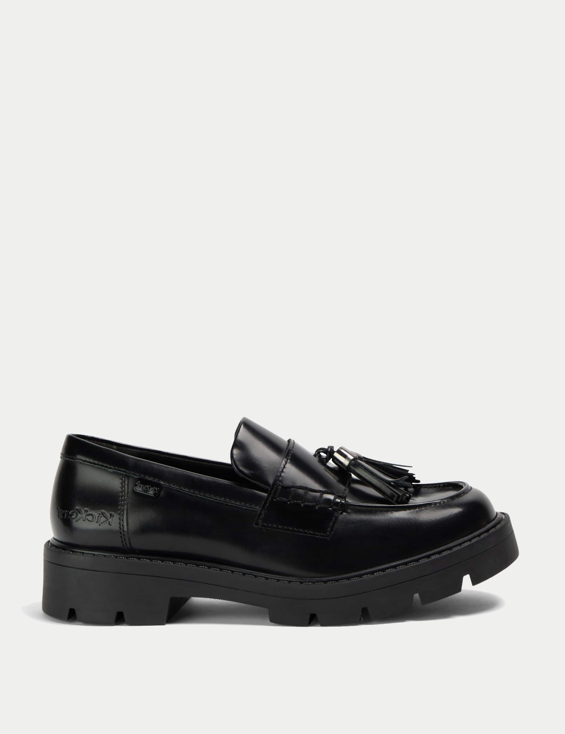 Kickers Kids Leather Loafers (3 Large - 6 Large) - Black, Black