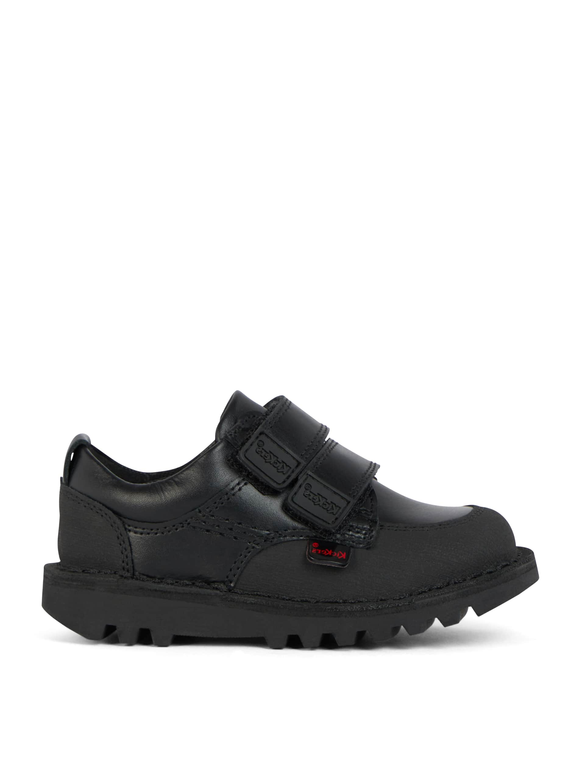 Kickers Kids Leather Riptape School Shoes (7 Small - 12 Small) - Black, Black