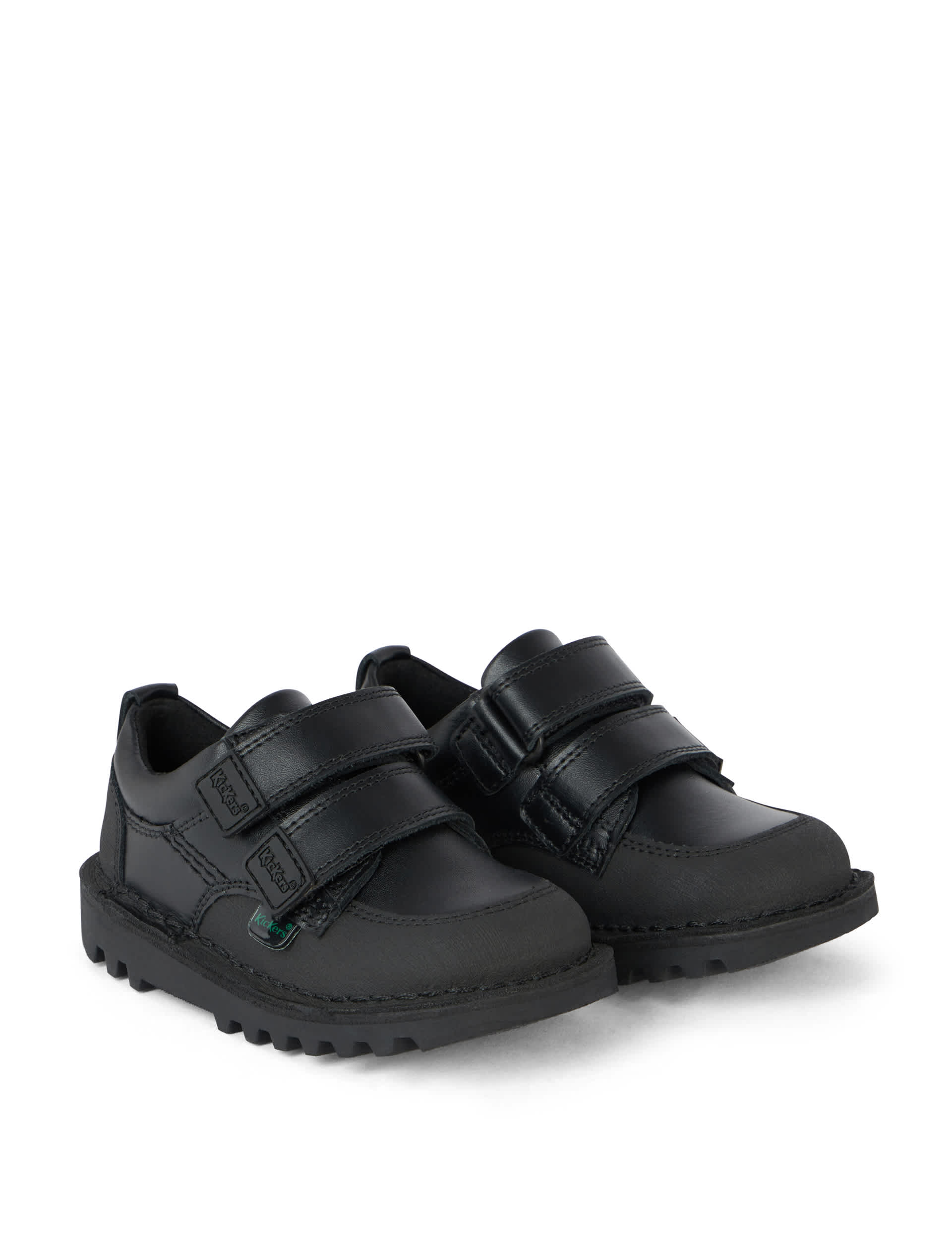 Kickers Kids Leather Riptape School Shoes (7 Small - 12 Small) - Black, Black