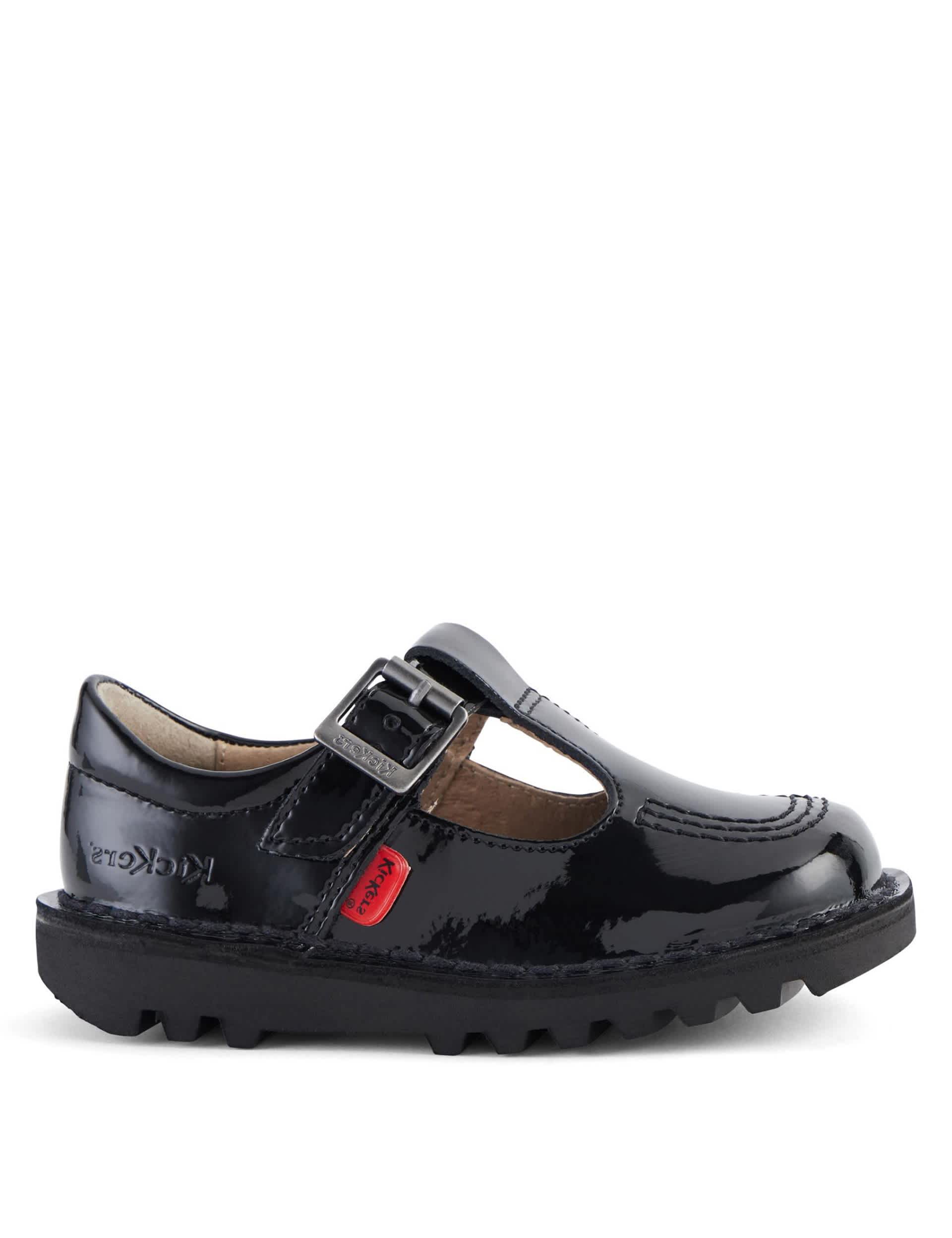 Kickers Kids Patent Leather School Shoes - 10 S - Black Patent, Black Patent