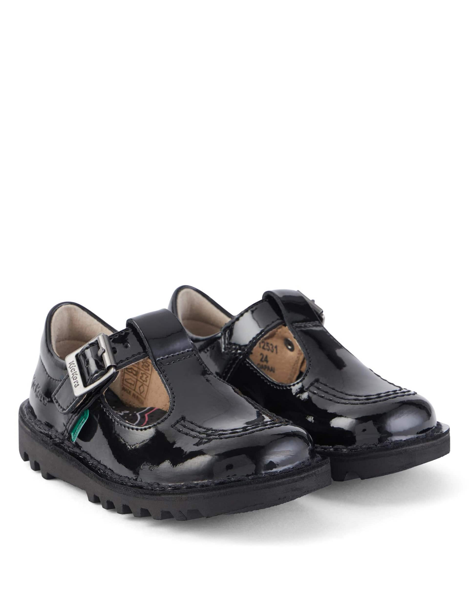 Kickers Kids Patent Leather School Shoes - 10 S - Black Patent, Black Patent