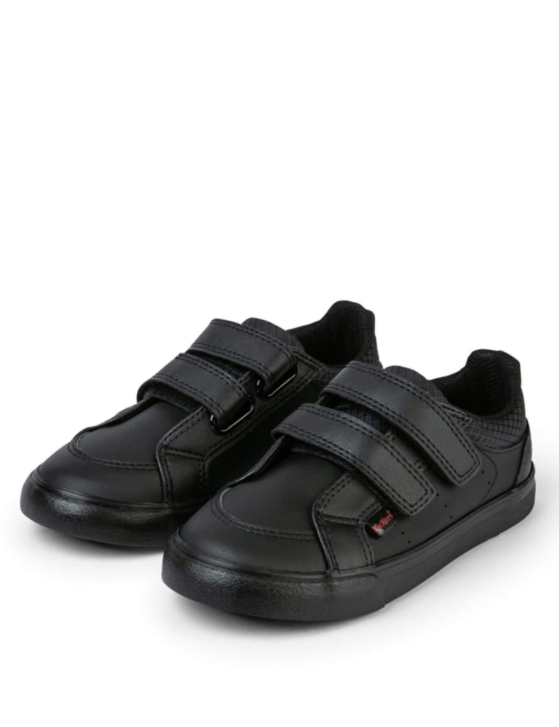 Kickers Kids Leather Riptape School Shoes - 8 S - Black, Black