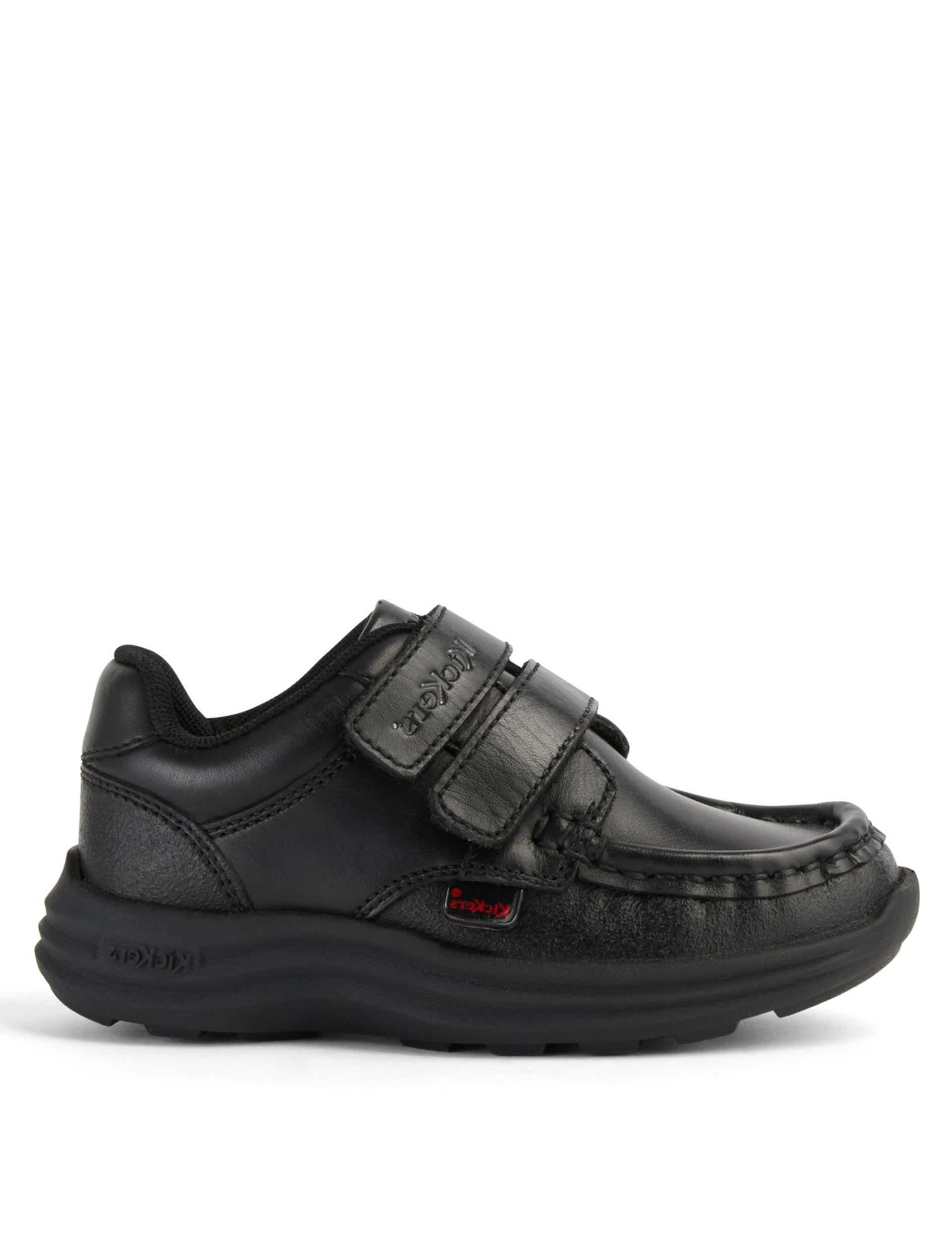 Kickers Kids Leather Riptape School Shoes (7 Small - 12 Small) - 9 S - Black, Black