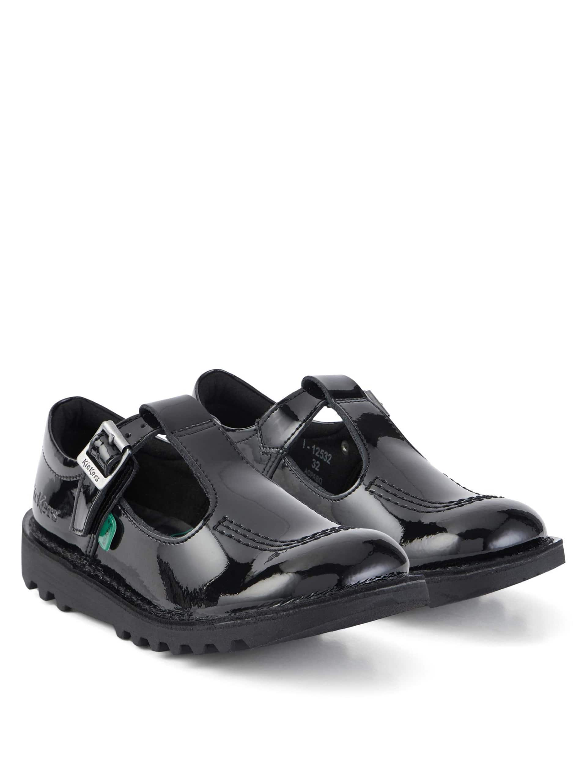 Kickers Kids Core Patent Leather School Shoes - 2 L - Black Patent, Black Patent