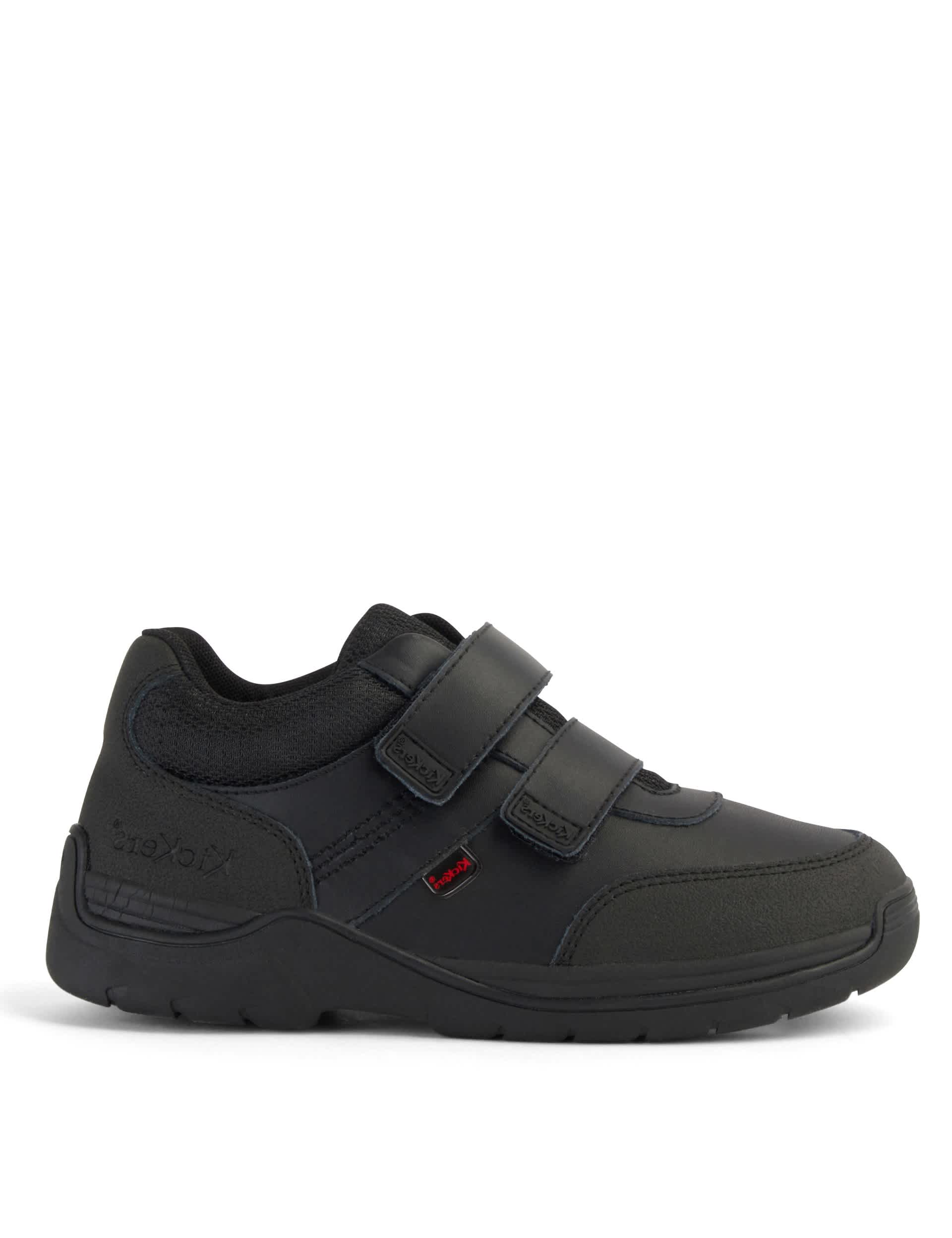 Kickers Kids Leather Riptape School Shoes - 2.5 L - Black, Black