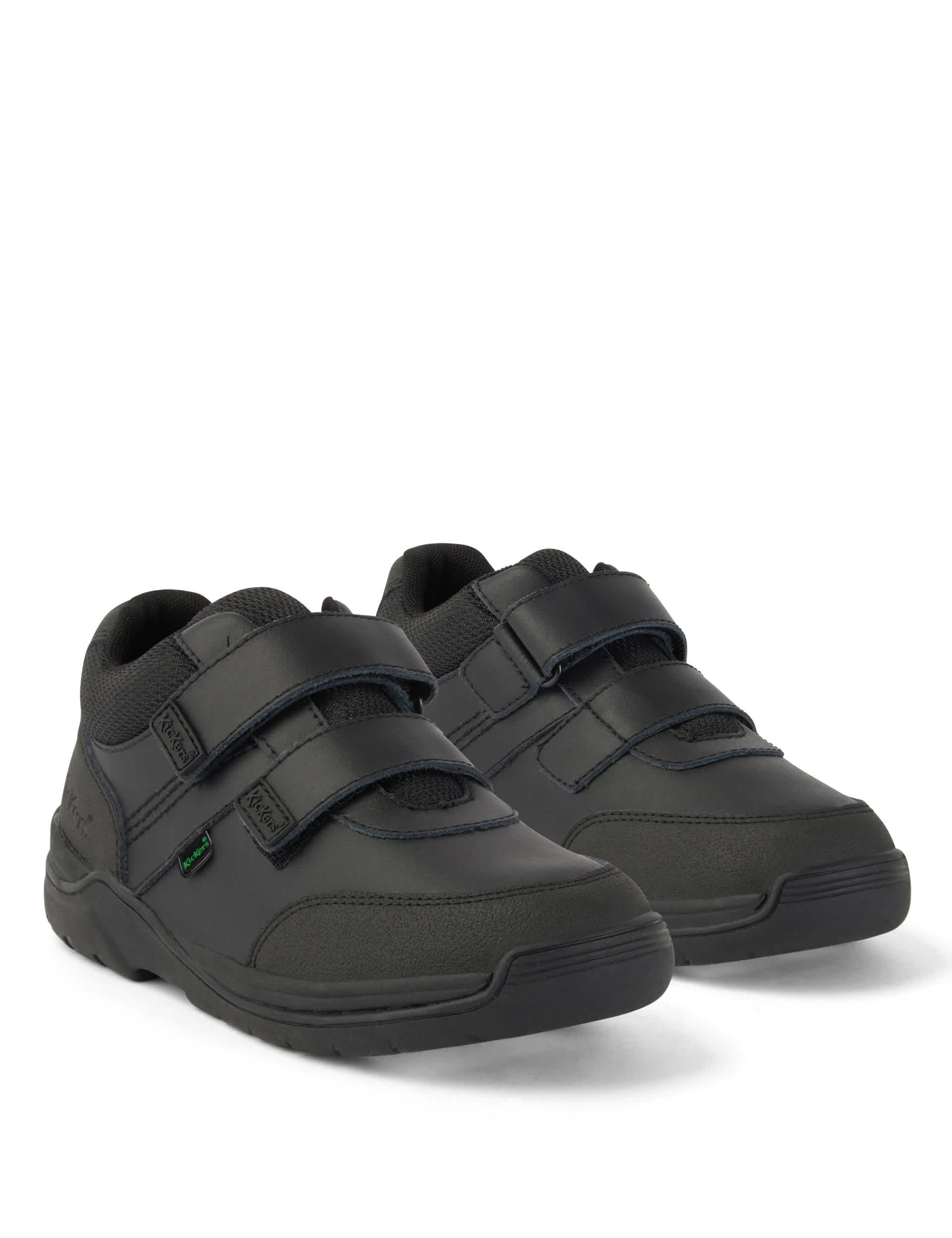 Kickers Kids Leather Riptape School Shoes - 2.5 L - Black, Black