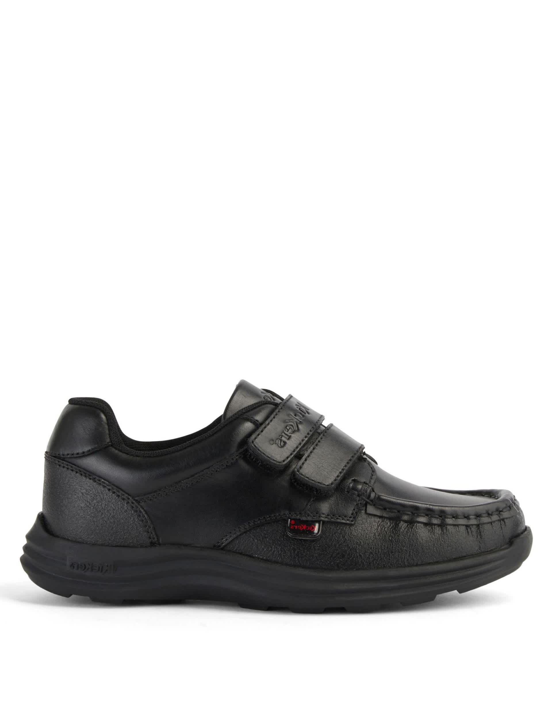 Kickers Kids Leather Riptape School Shoes - 12.5S - Black, Black