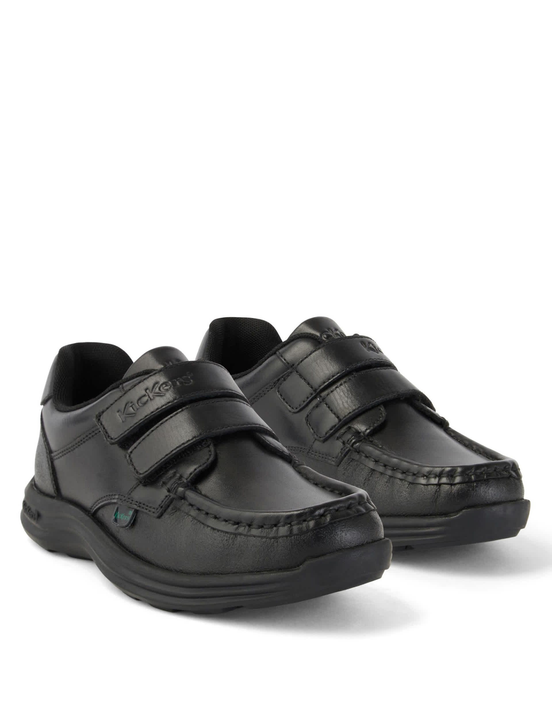 Kickers Kids Leather Riptape School Shoes - 12.5S - Black, Black