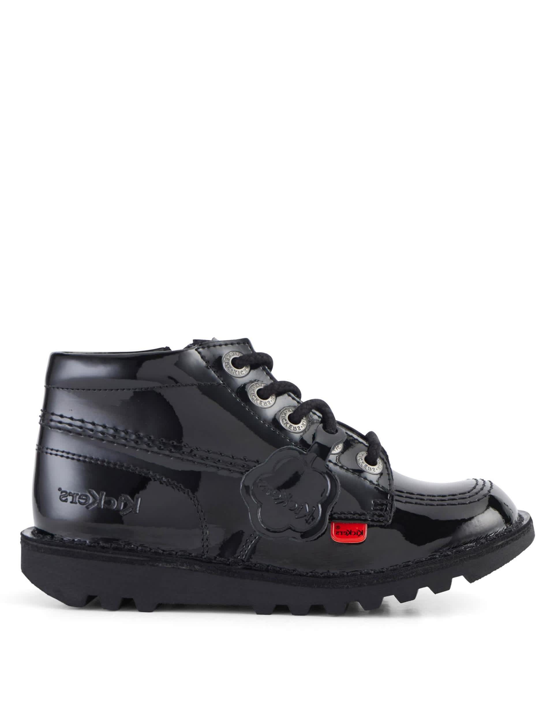 Kickers Kids Patent High Top School Shoes - 12.5S - Black Patent, Black Patent