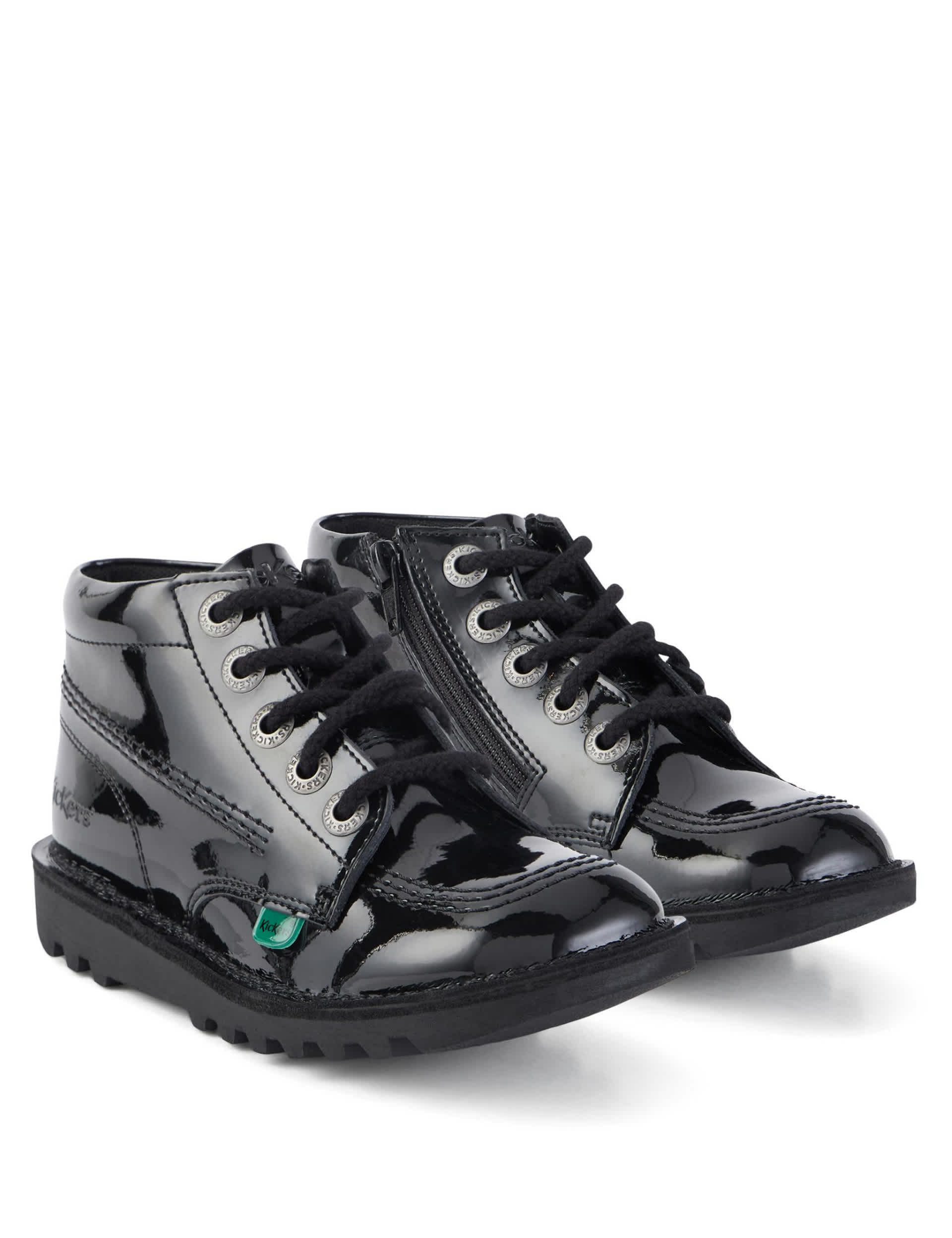 Kickers Kids Patent High Top School Shoes - 12.5S - Black Patent, Black Patent