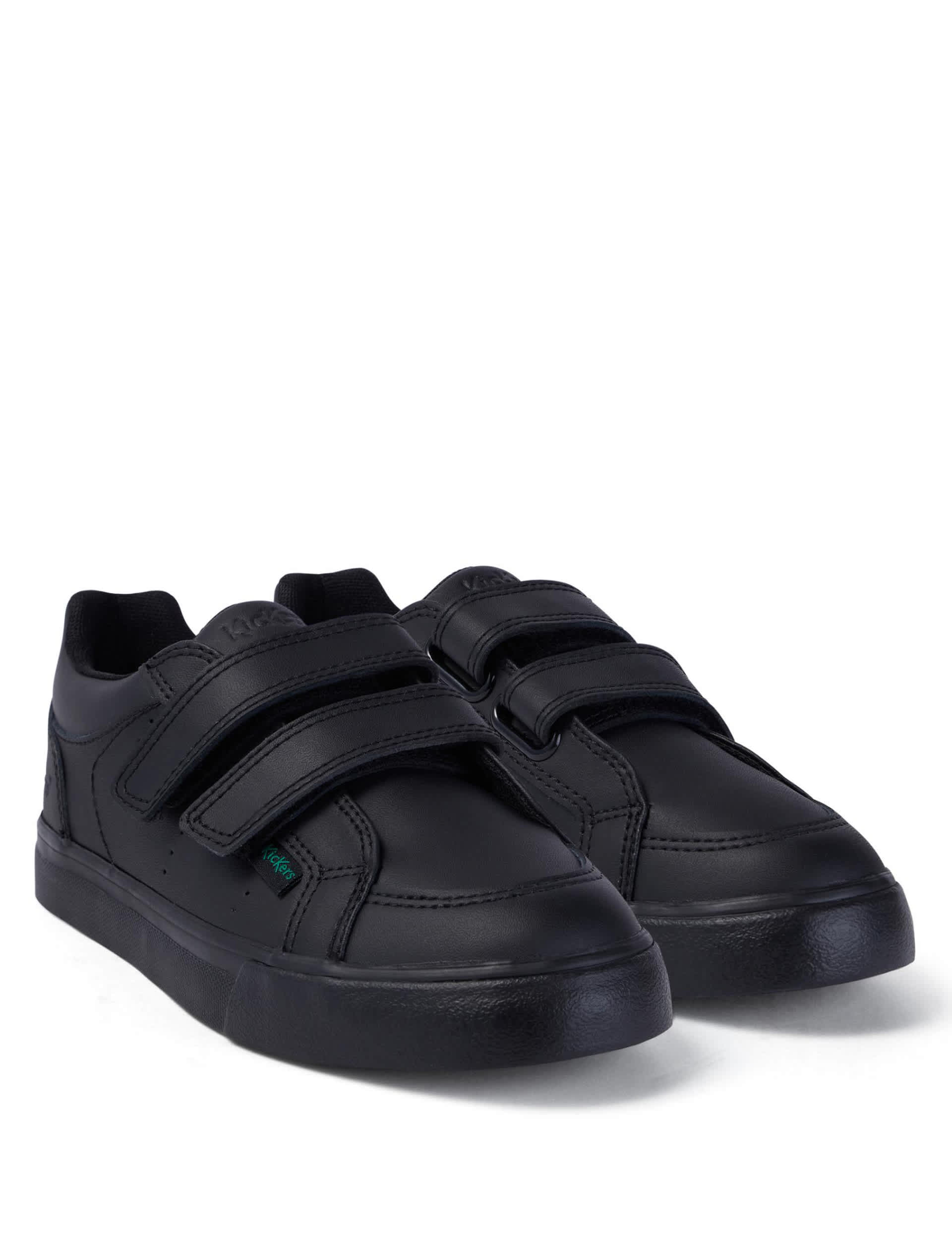 Kickers Kids Leather Riptape School Shoes - 2 L - Black, Black