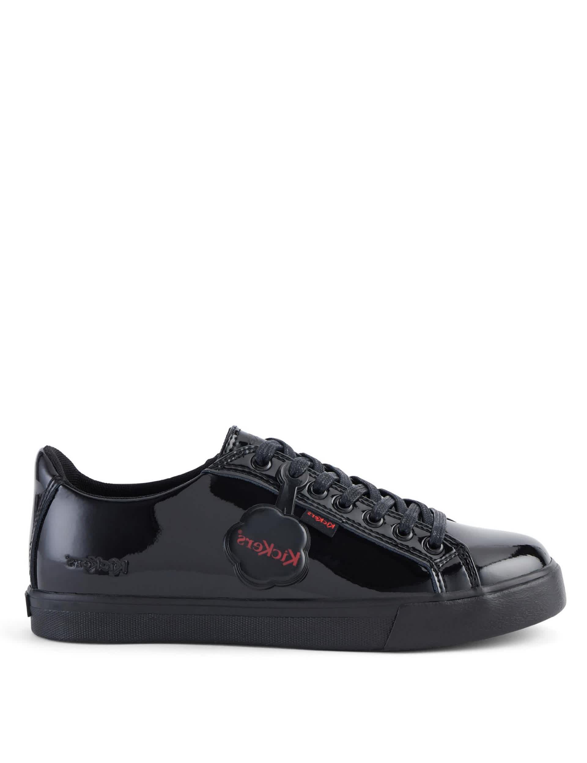 Kickers Kids Leather Lace School Shoes - 4 - Black Patent, Black Patent