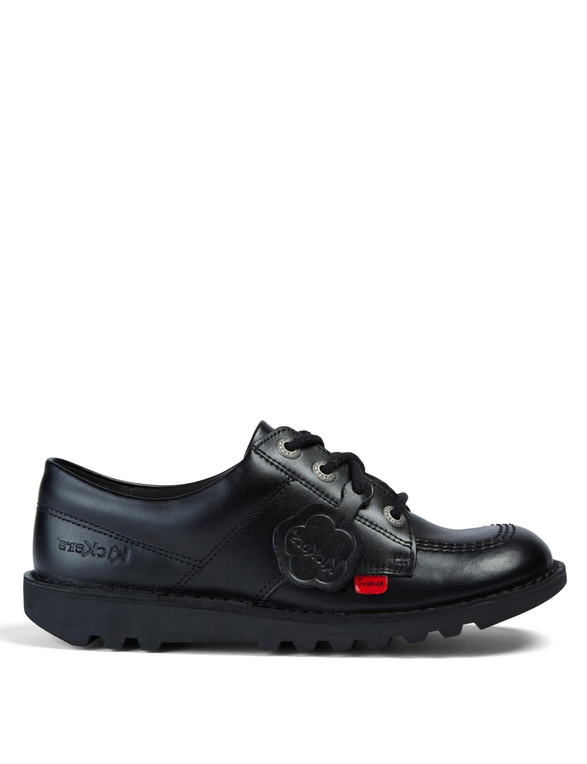 Kickers Kids Leather Lace School Shoes - 3 - Black, Black