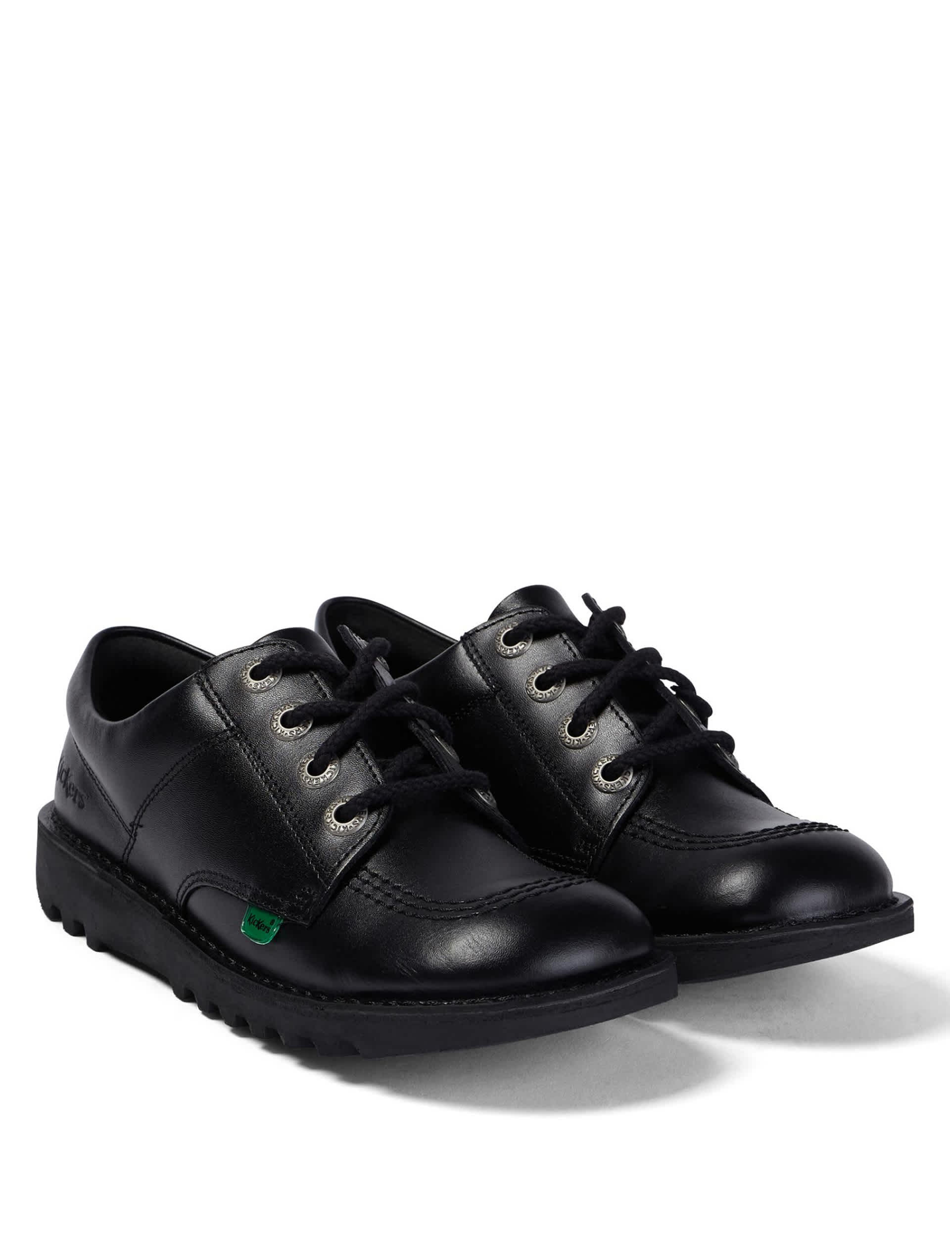 Kickers Kids Leather Lace School Shoes - 3 - Black, Black