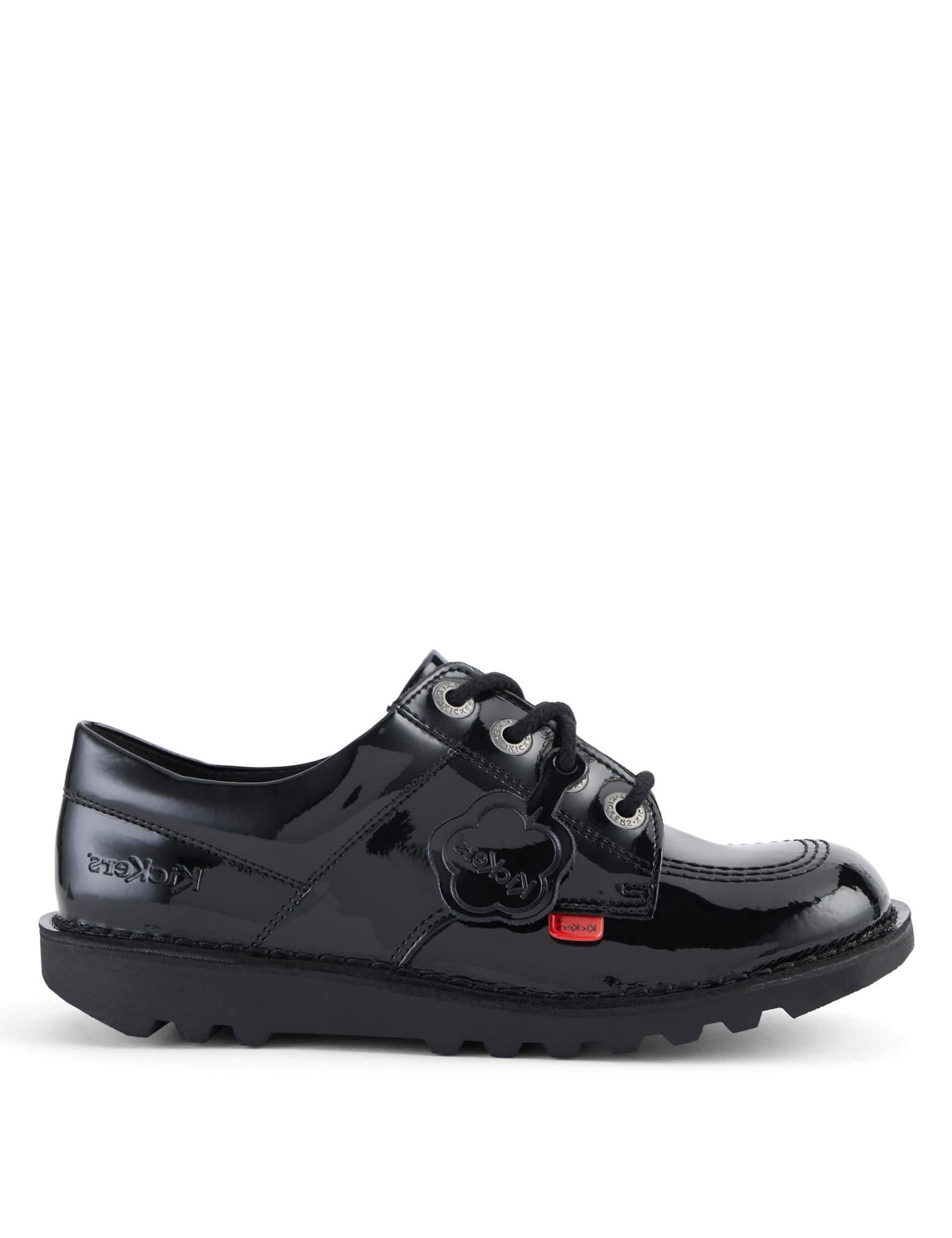 Kickers Kids Patent Leather Lace School Shoes - 5 - Black Patent, Black Patent