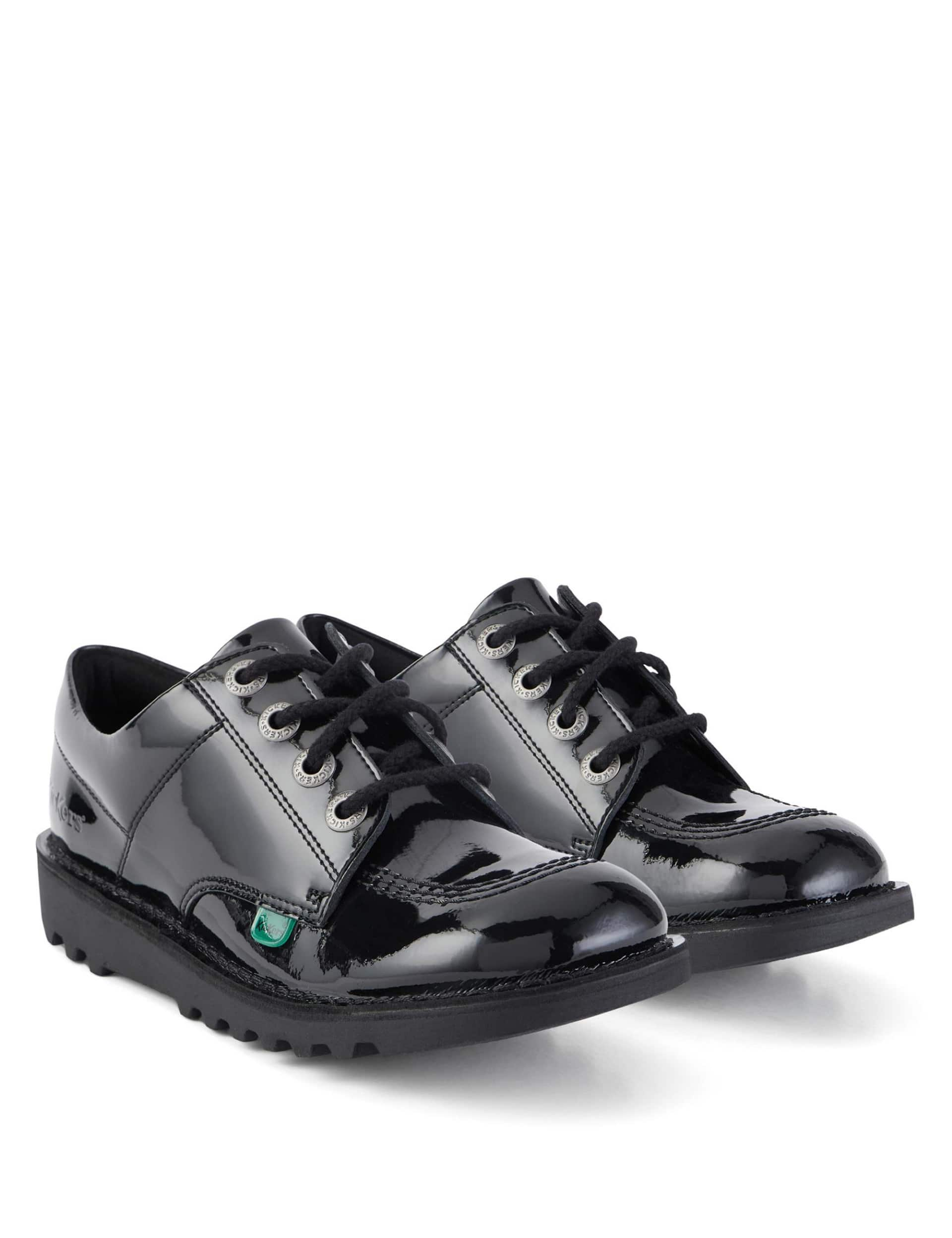 Kickers Kids Patent Leather Lace School Shoes - 3 - Black Patent, Black Patent