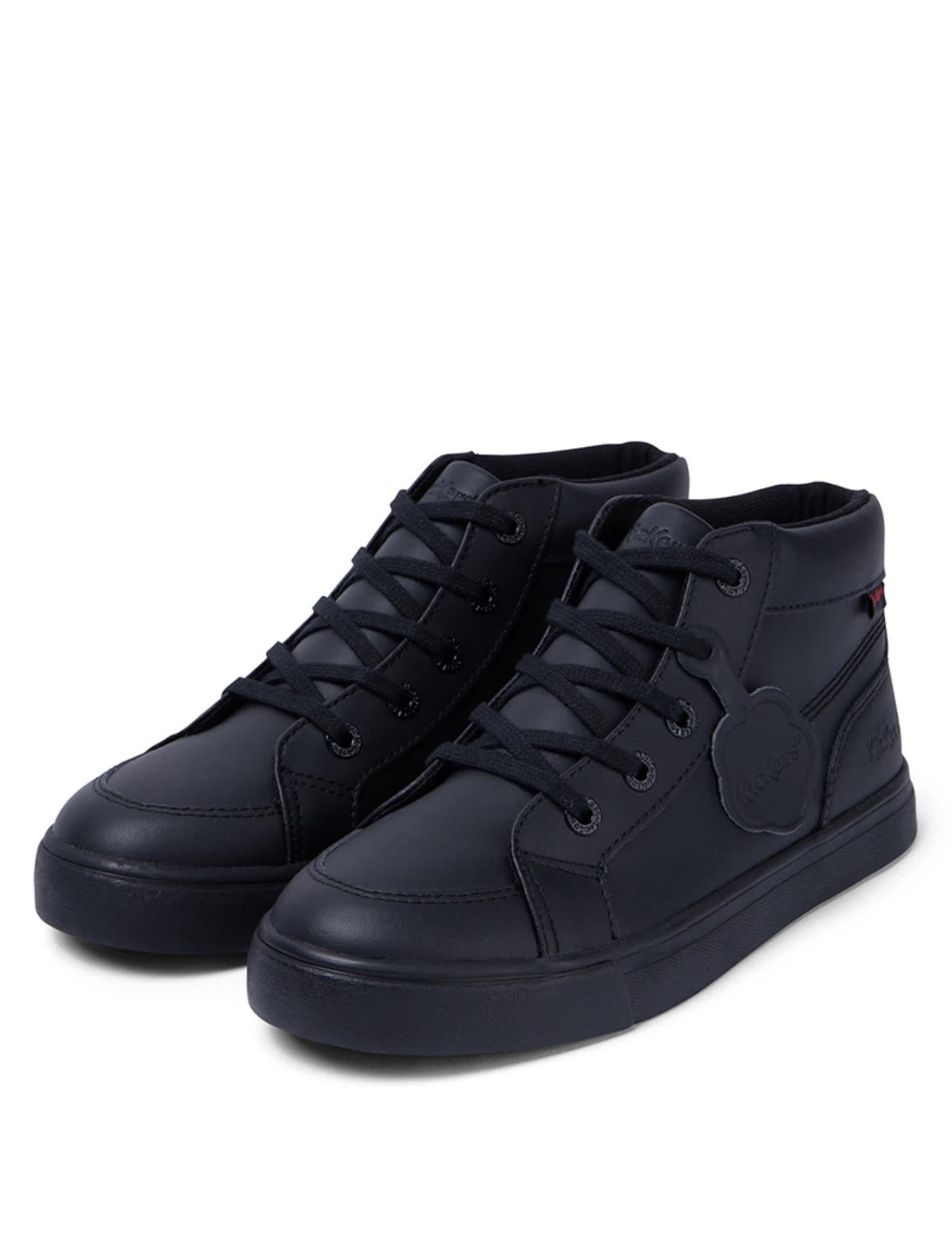 Kickers Kids Leather High Top School Shoes - 5 - Black, Black