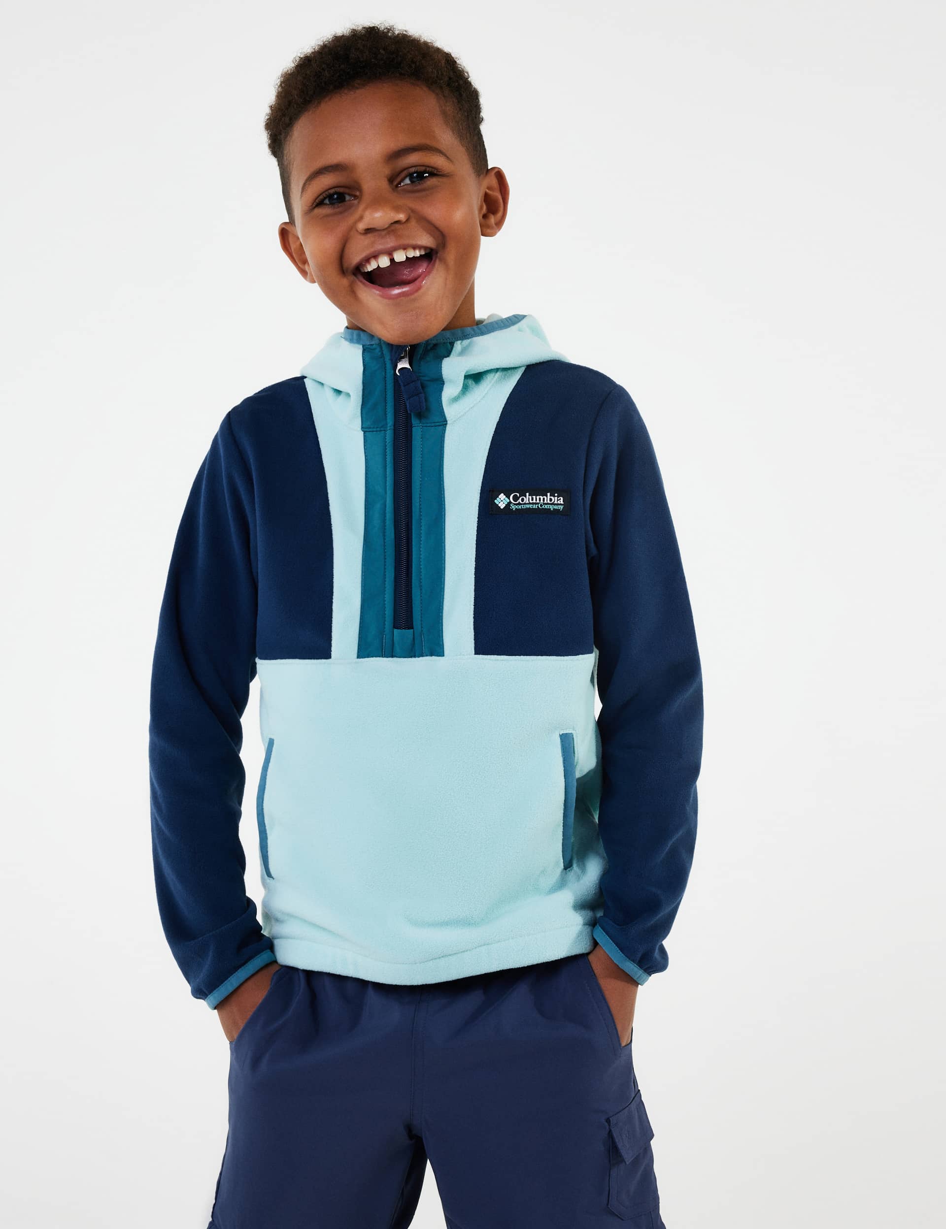 Columbia Boys Back Bowl Lite Half Zip Fleece Hoodie (4-16 Yrs) - 14-16 - Blue Mix, Blue Mix