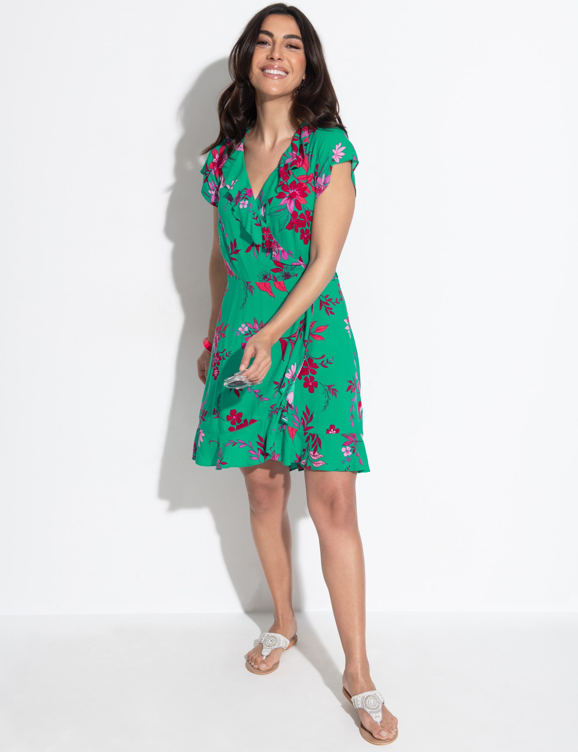 Pour Moi Women's Floral V-Neck Wrap Detail Mini Beach Dress